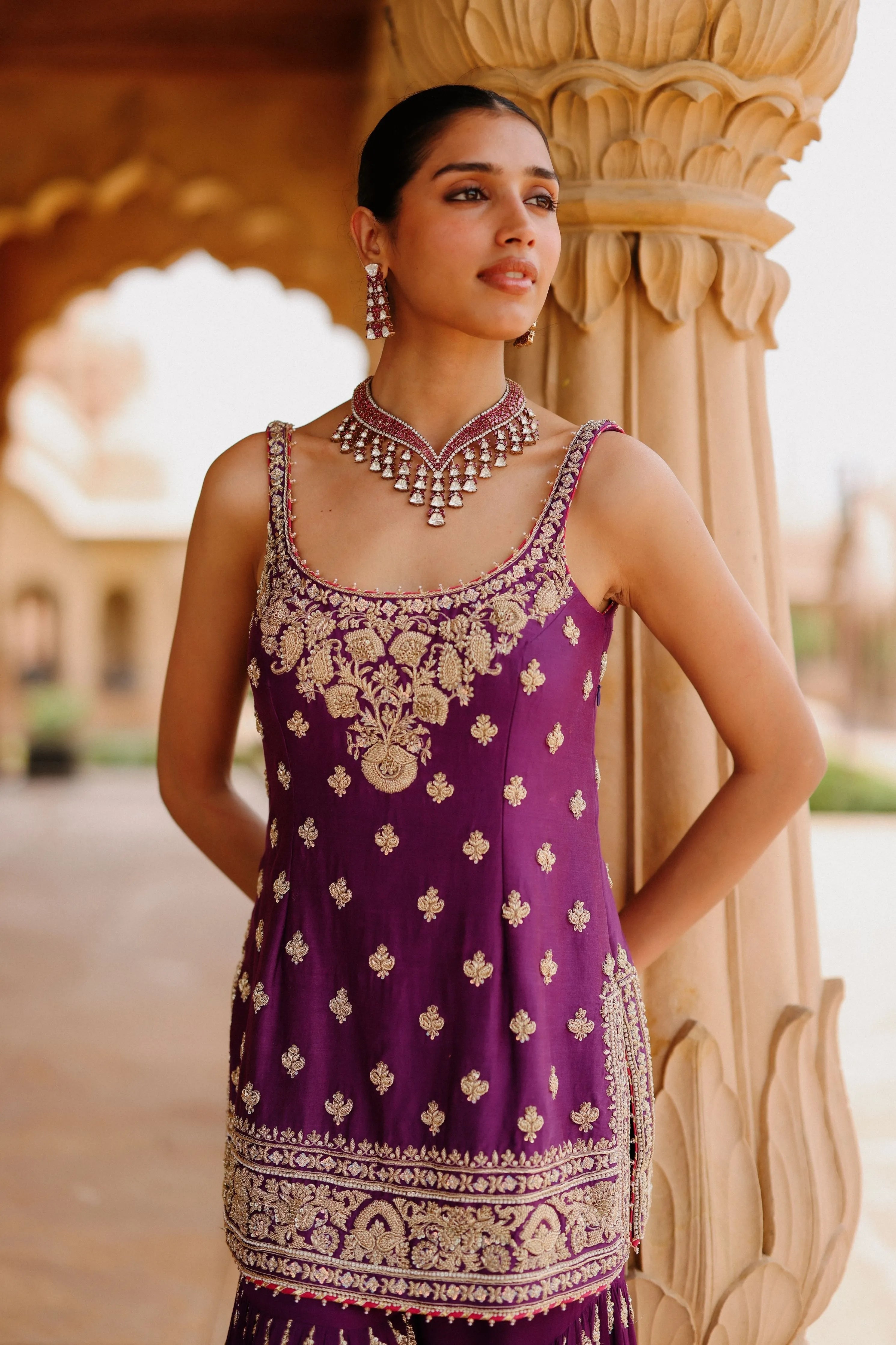 Shahbano  Deep Purple Kurta Set with Garara & Dupatta