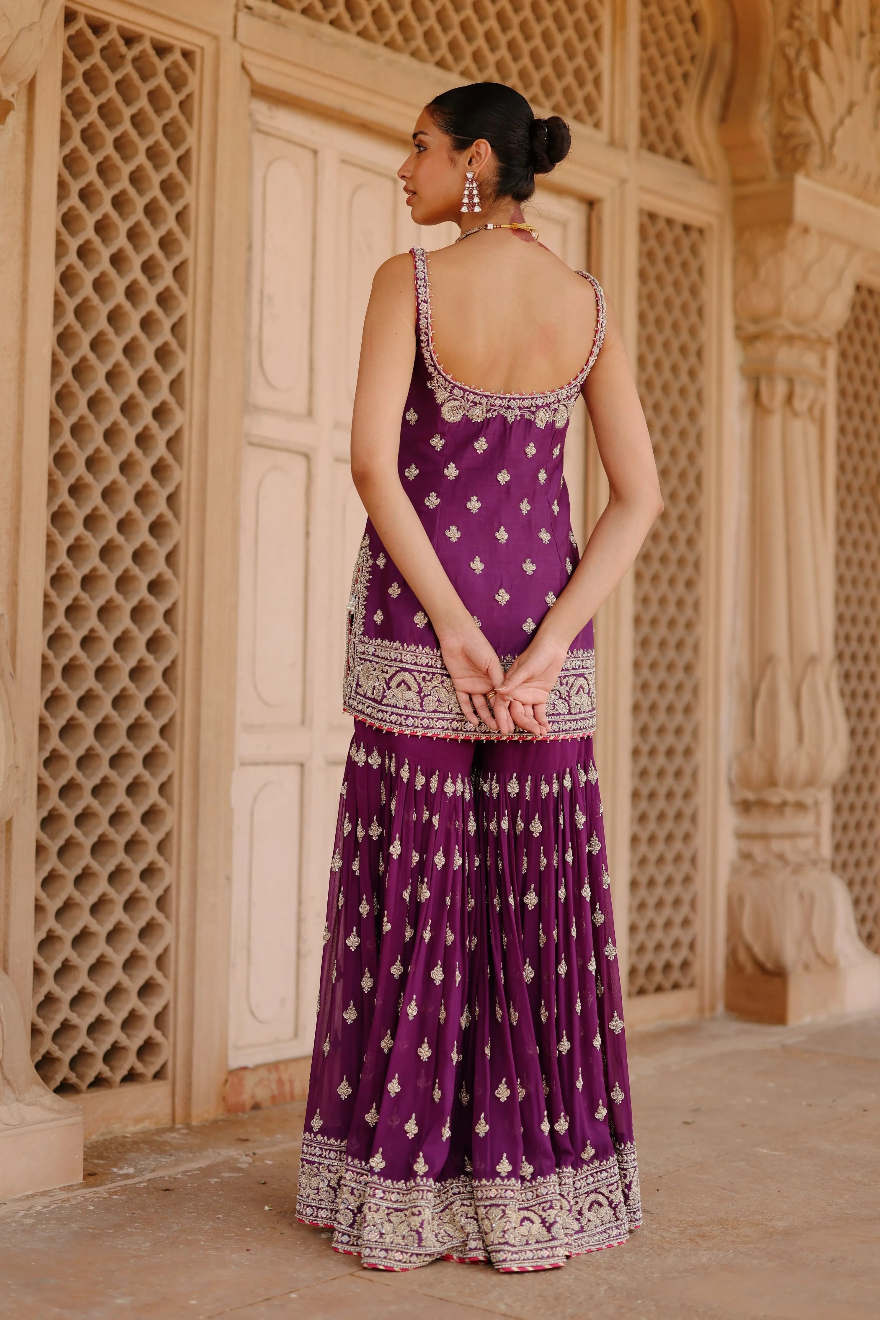 Shahbano  Deep Purple Kurta Set with Garara & Dupatta