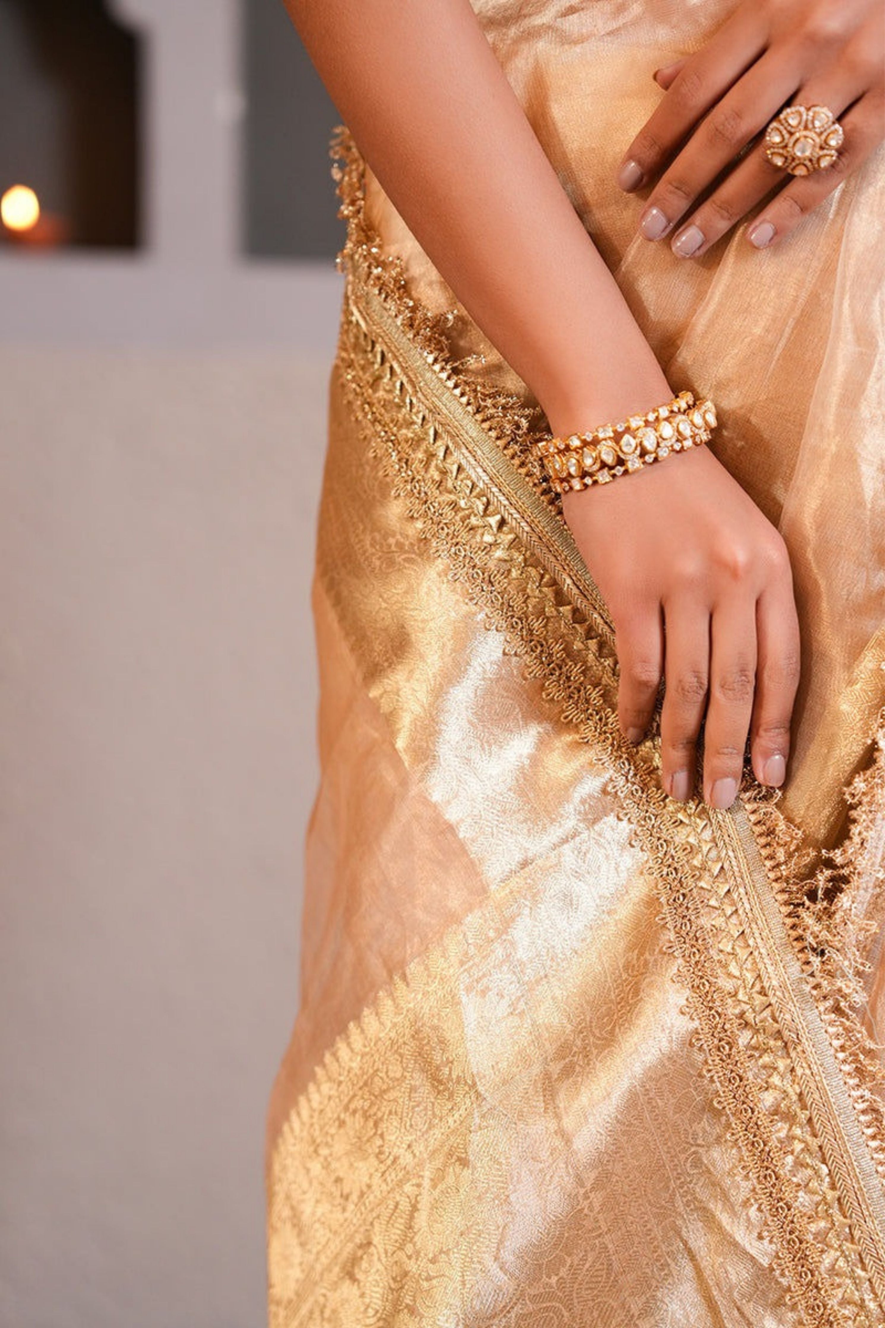 Shahi Gold Saree With Blouse