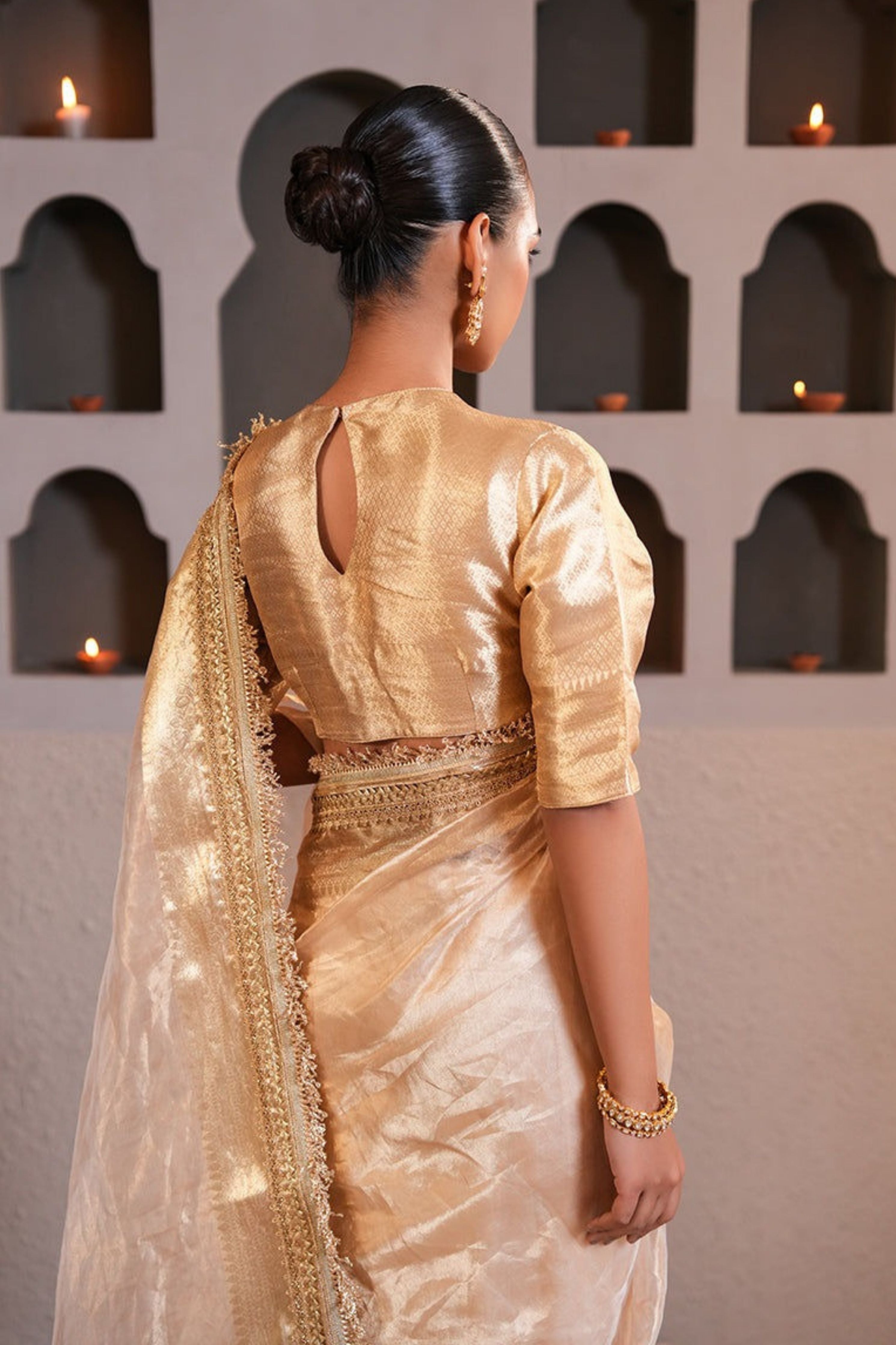 Shahi Gold Saree With Blouse
