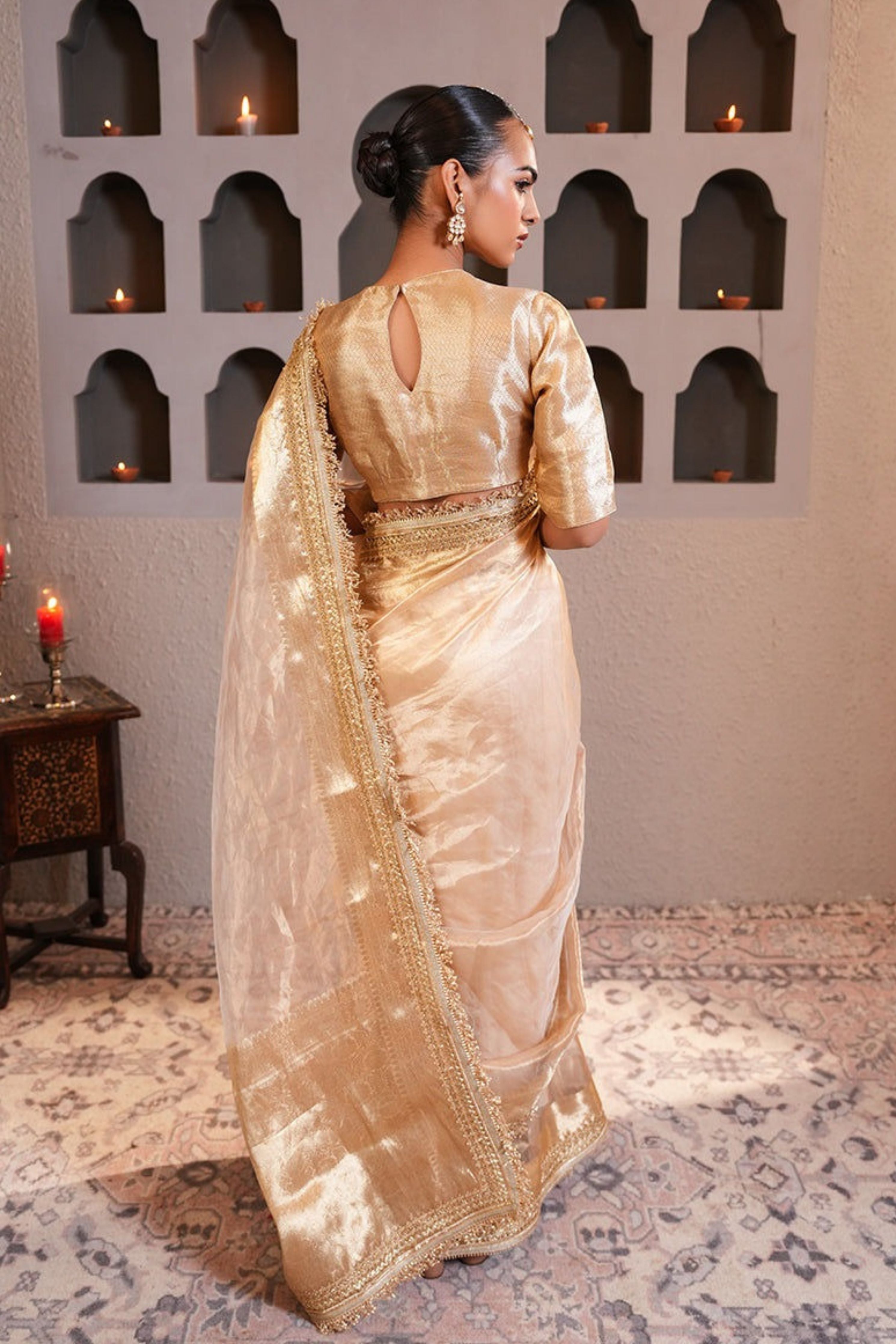 Shahi Gold Saree With Blouse