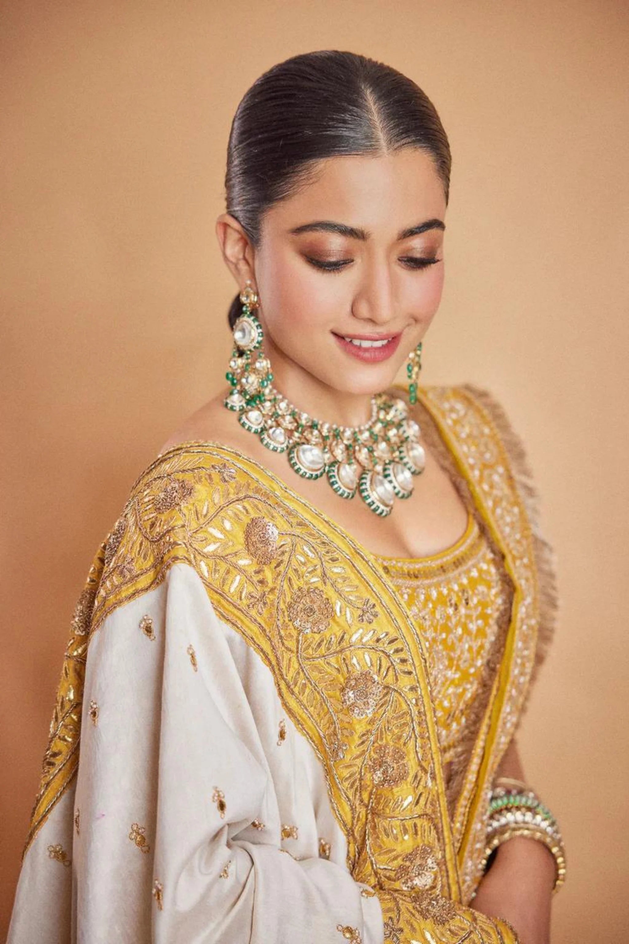 Rashmika Mandanna In Amna Mustard Lehenga Set