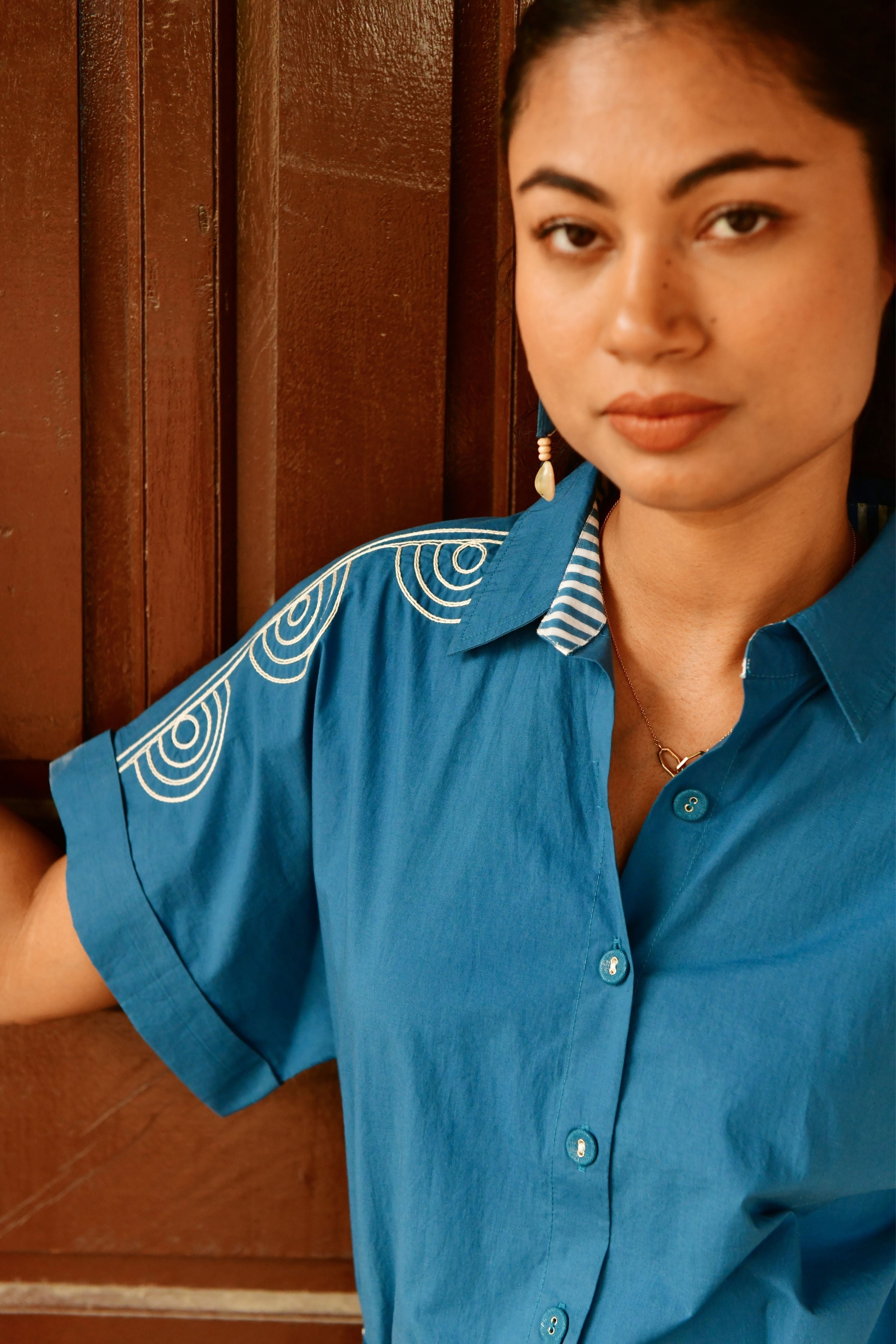 Stella Blue Embroidery Shirt Dress