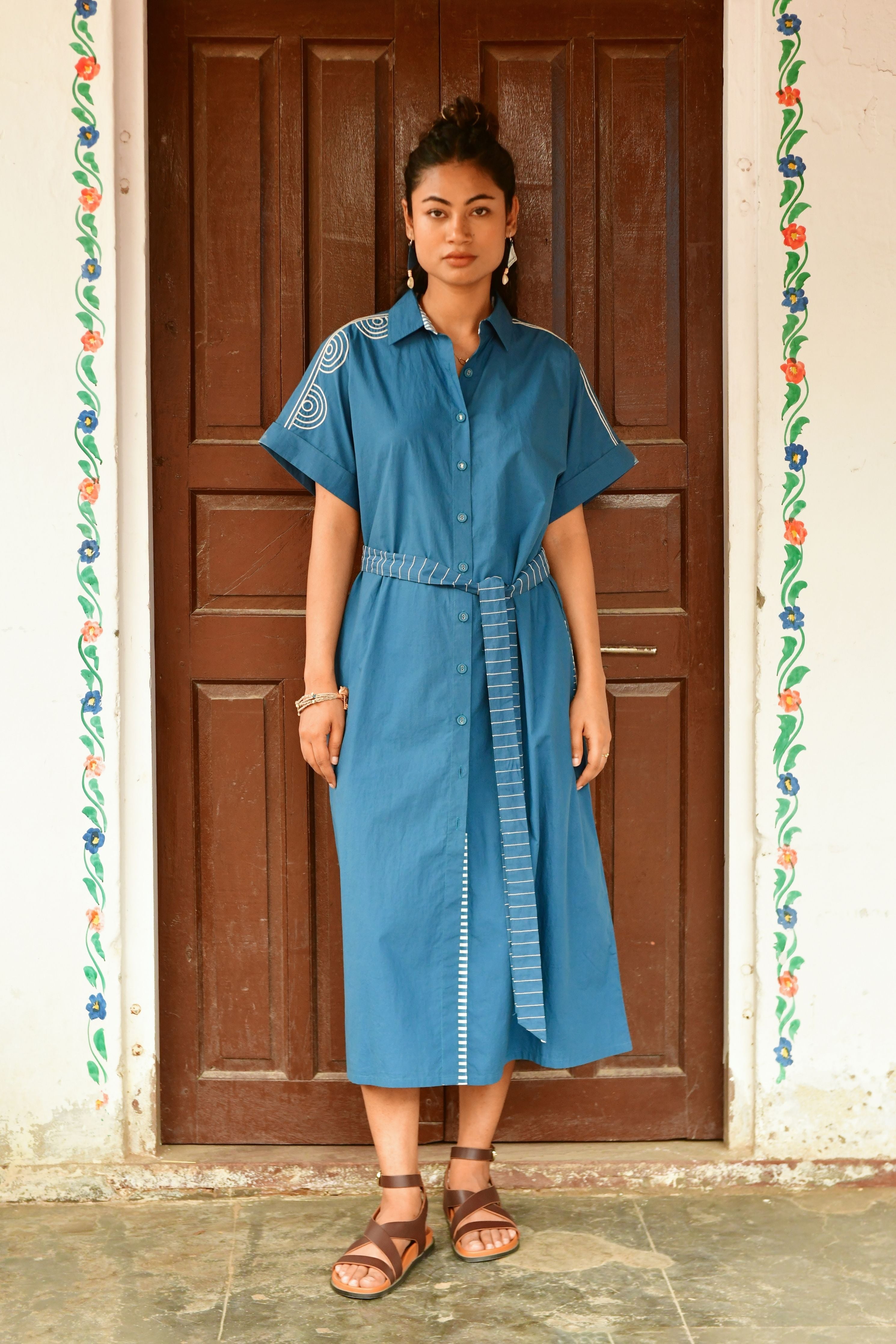Stella Blue Embroidery Shirt Dress