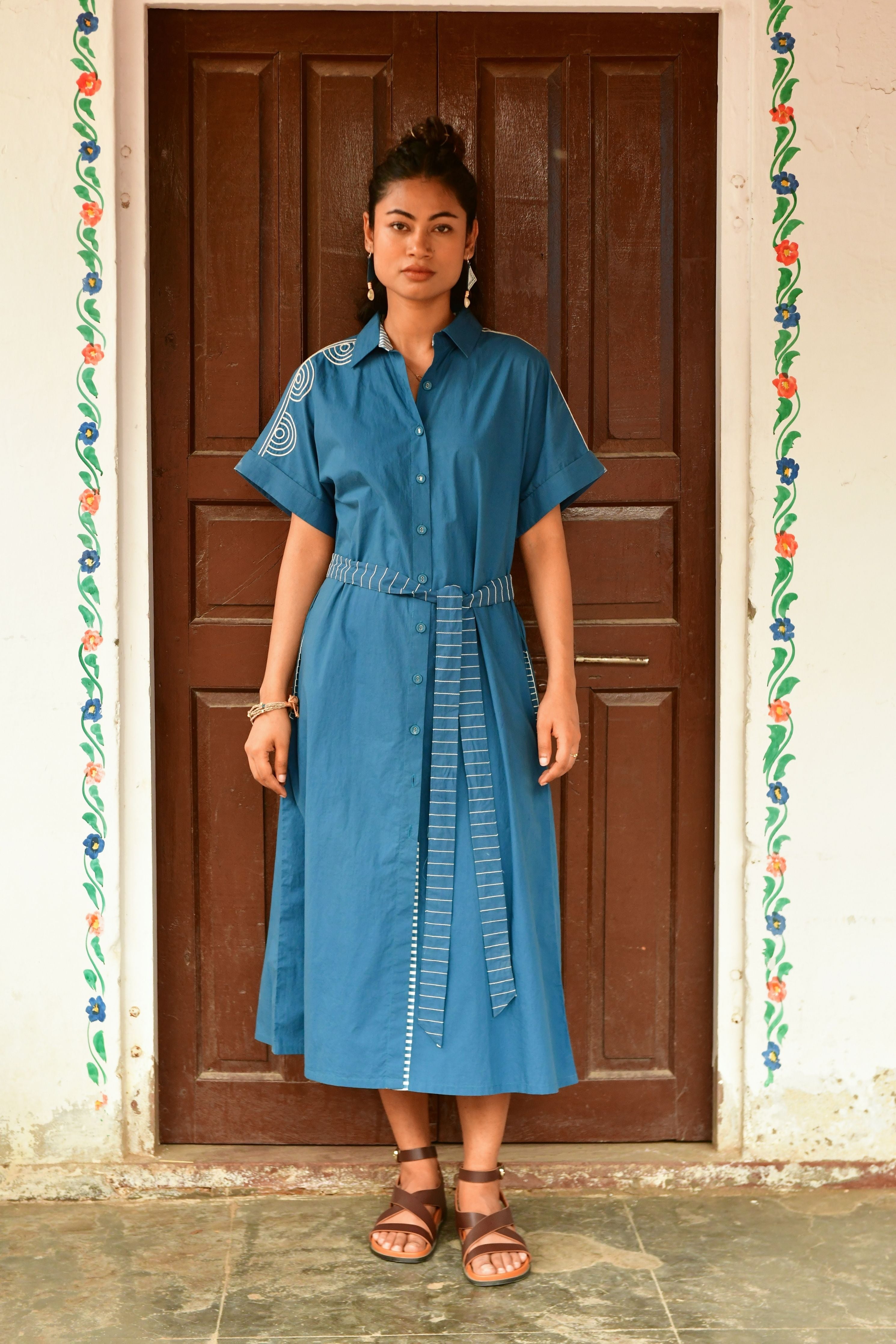 Stella Blue Embroidery Shirt Dress