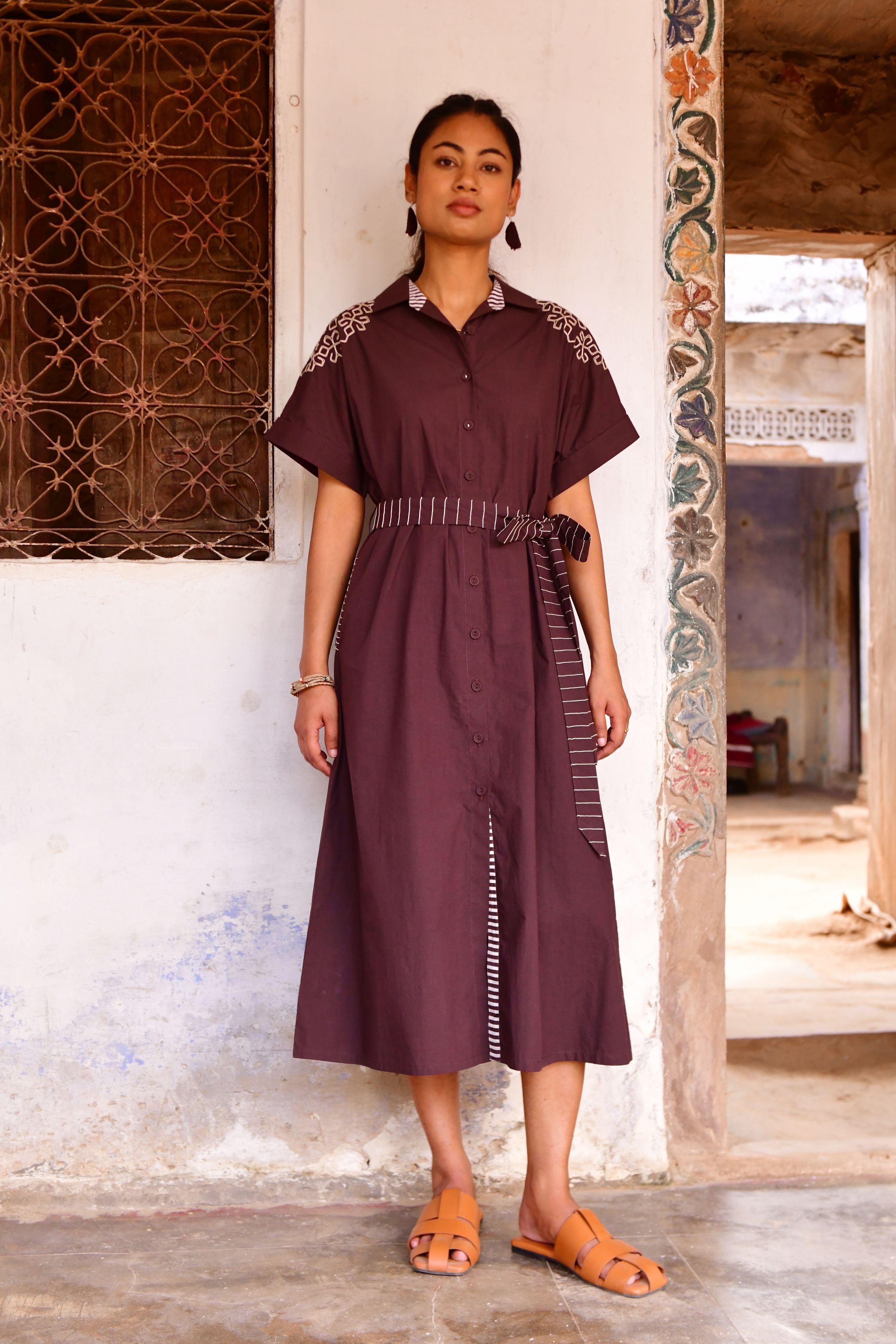 Stella Brown Embroidery Shirt Dress