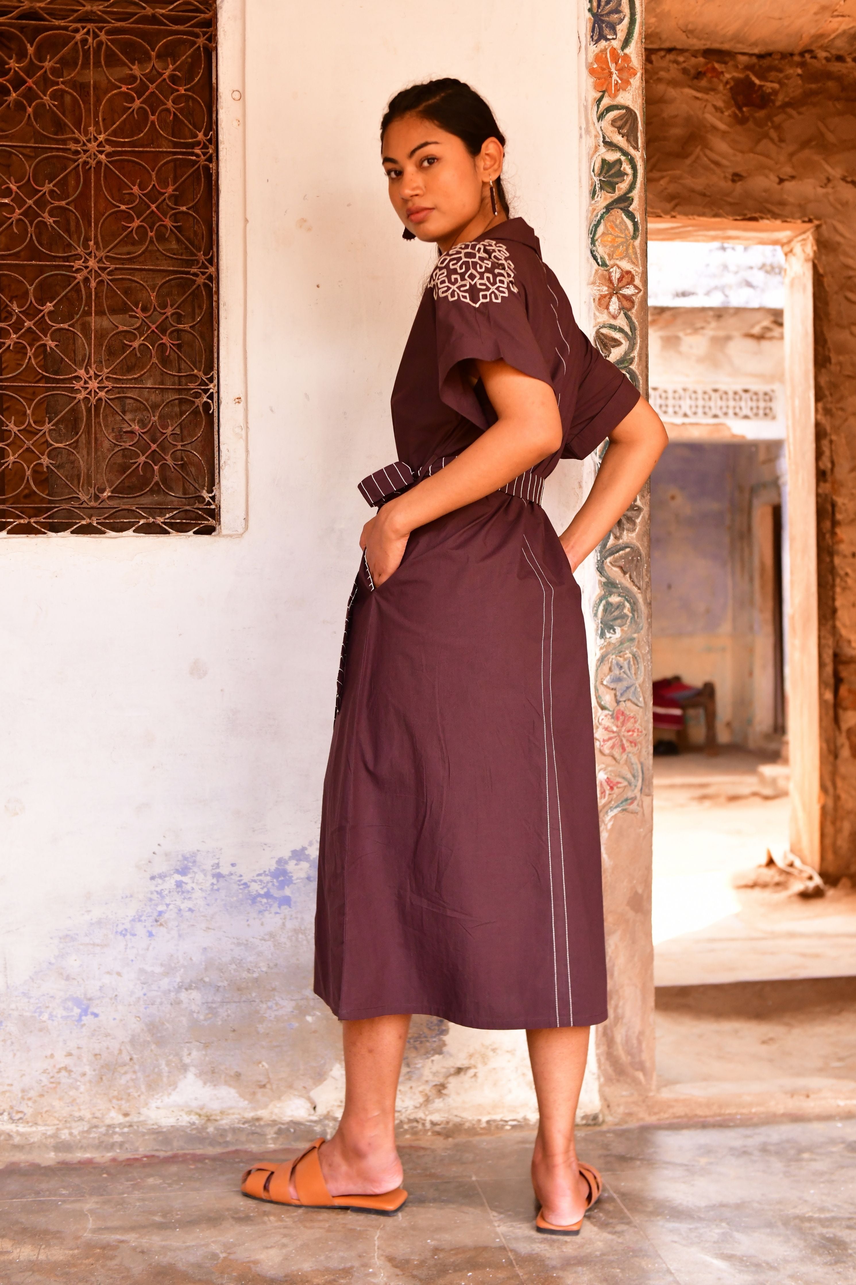 Stella Brown Embroidery Shirt Dress