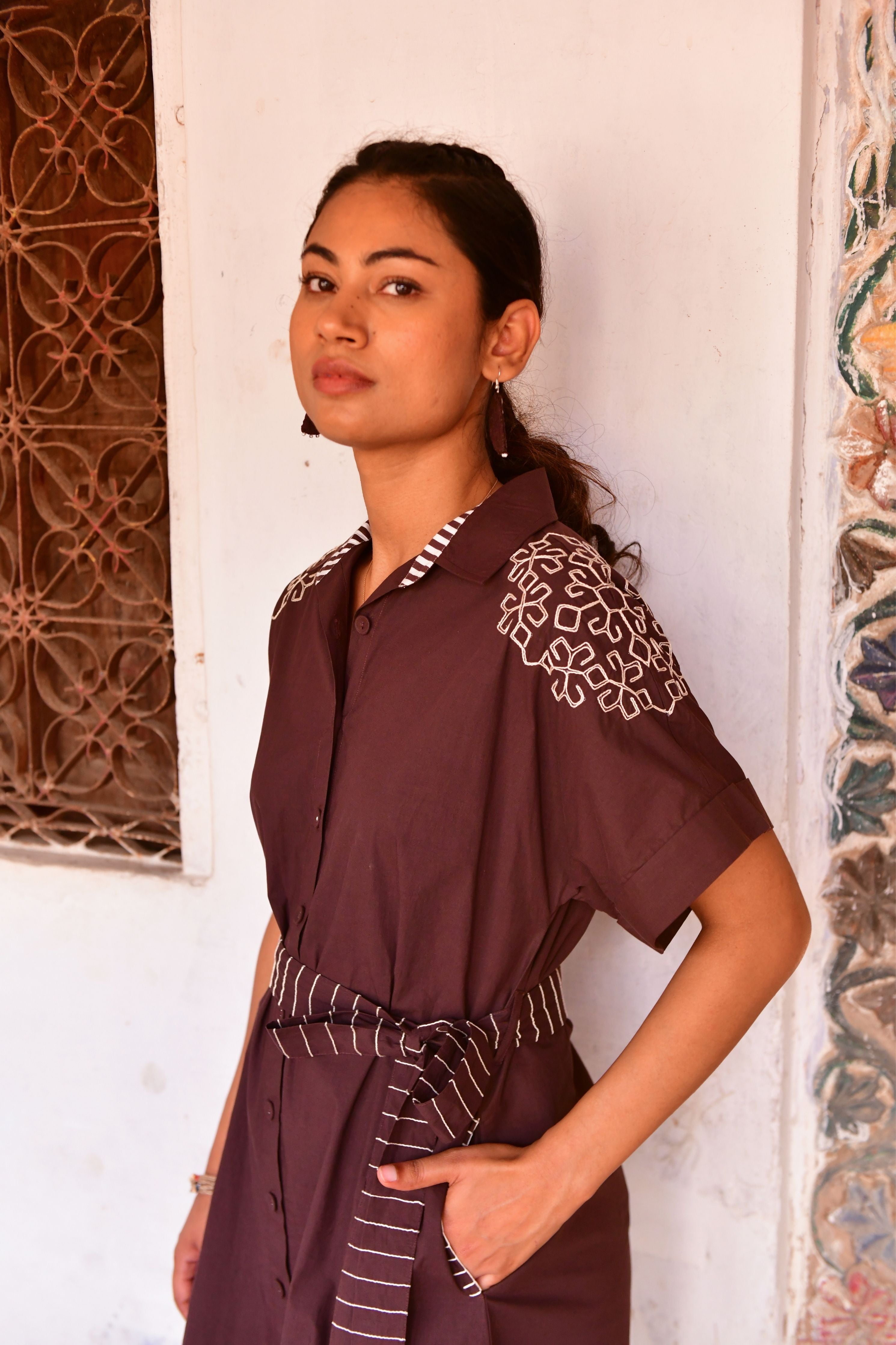 Stella Brown Embroidery Shirt Dress