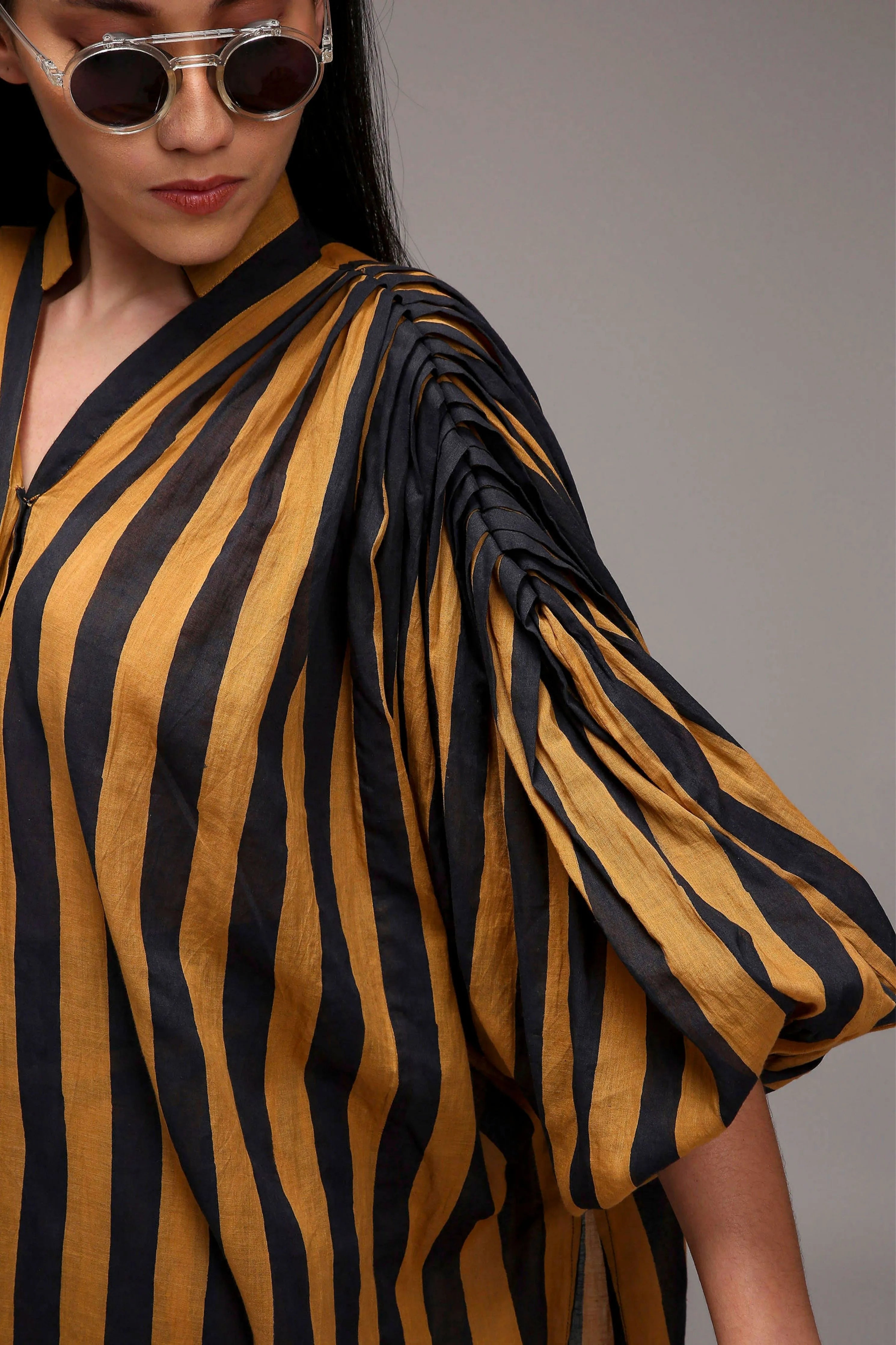 Tan-Brown Blue Striped Baha Tunic Set