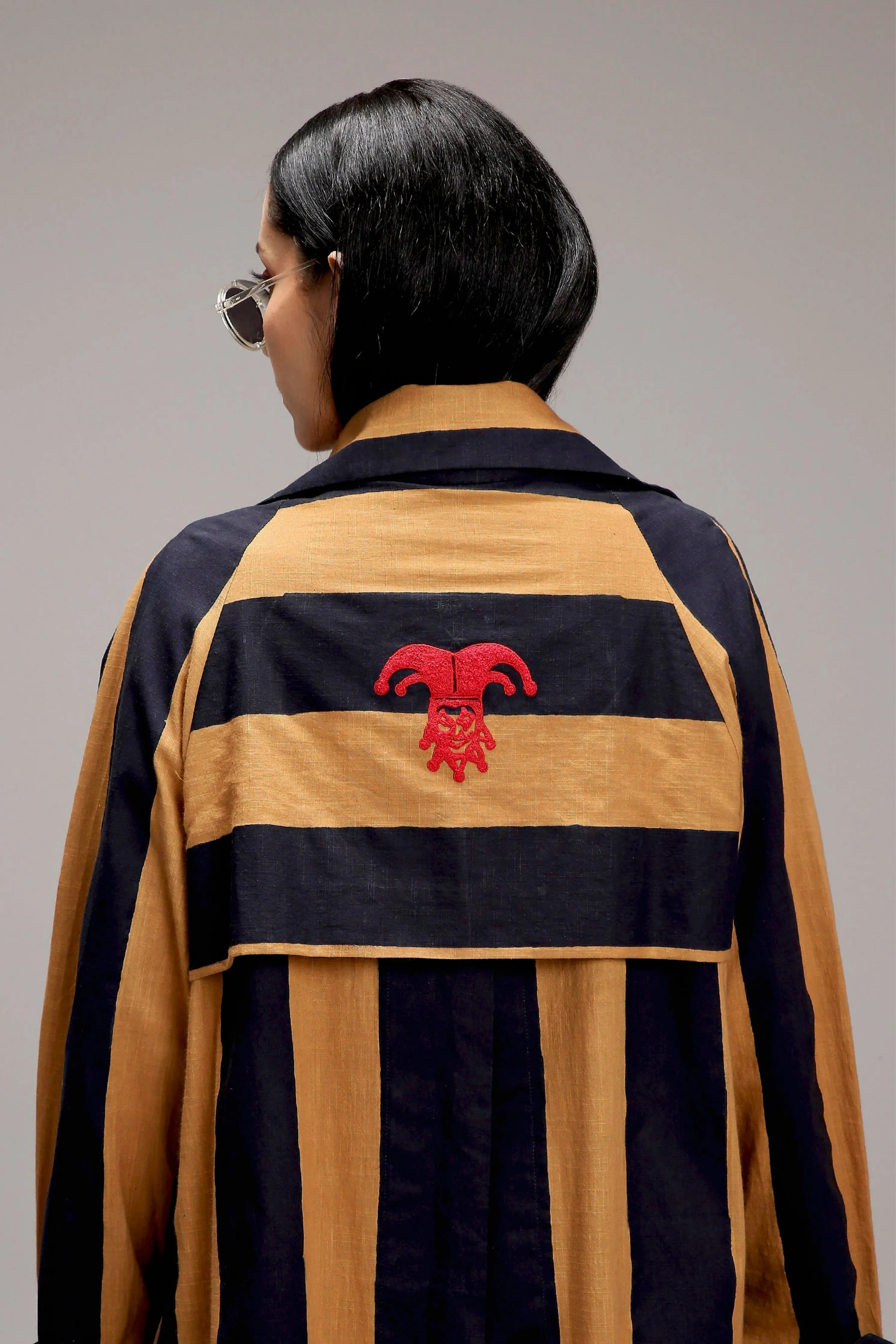 Tan-Brown Red & Blue Dual Stripe Dress Jacket Set