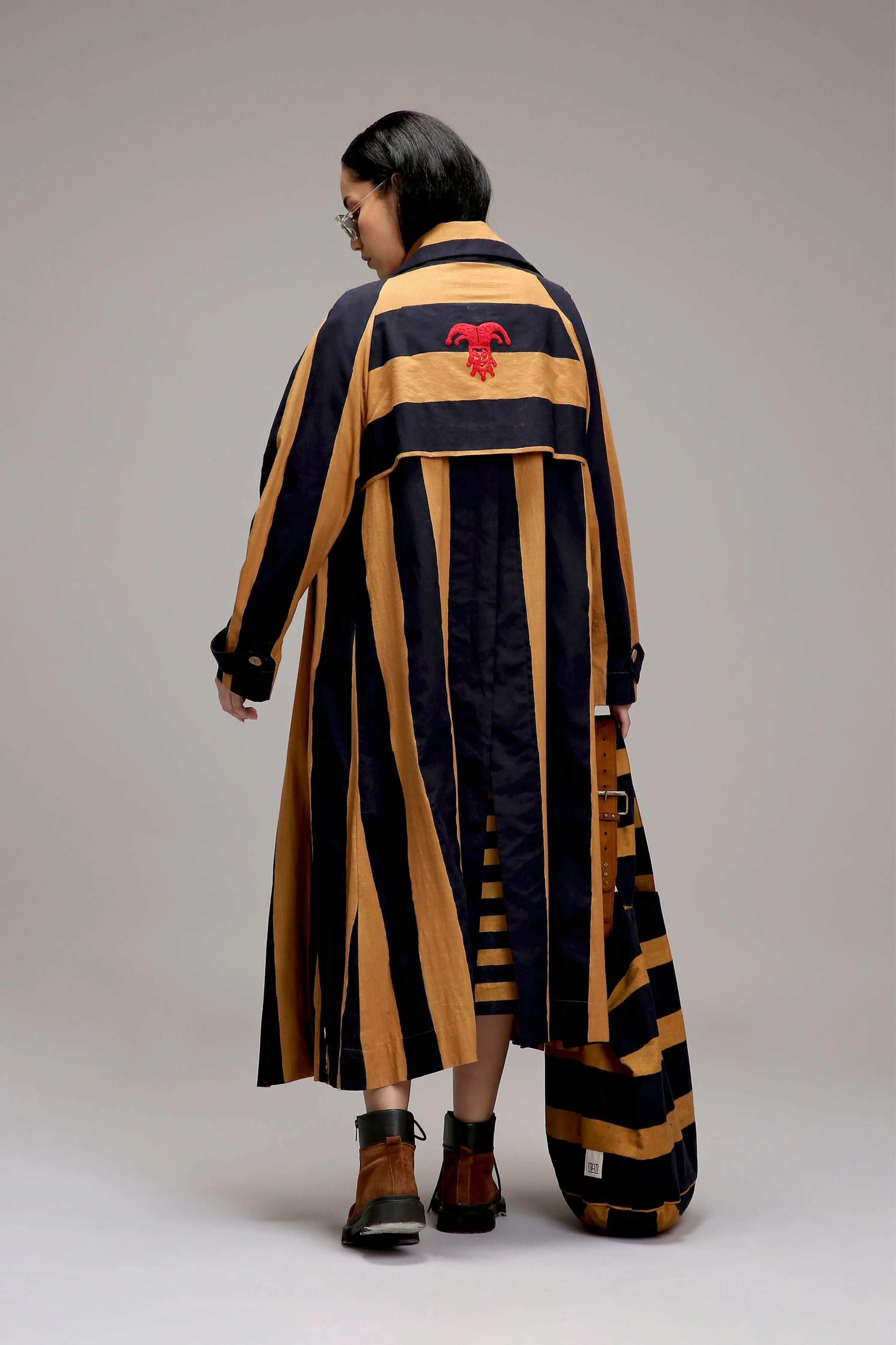 Tan-Brown Red & Blue Dual Stripe Dress Jacket Set