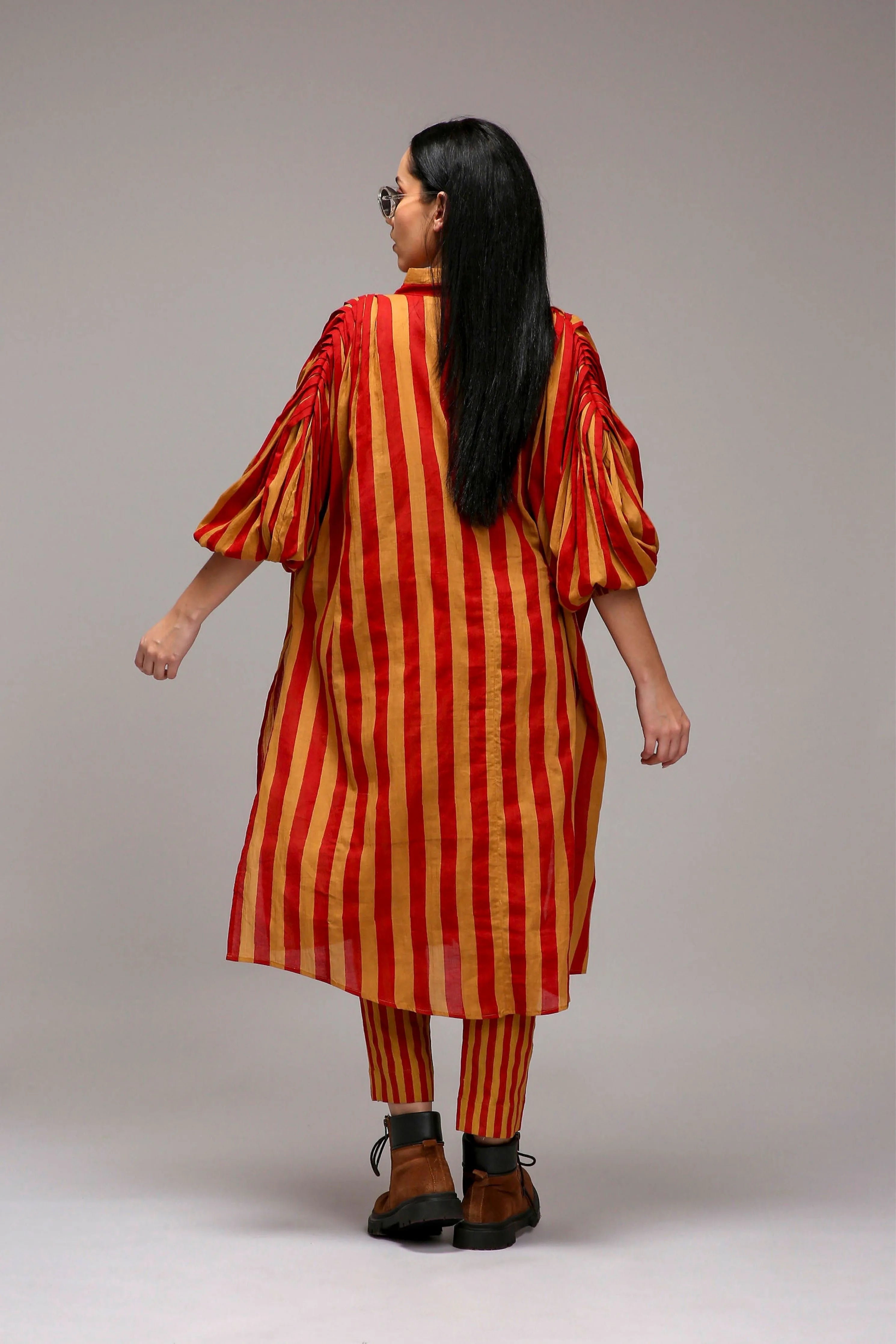 Tan-Brown Red Striped Baha Tunic Set