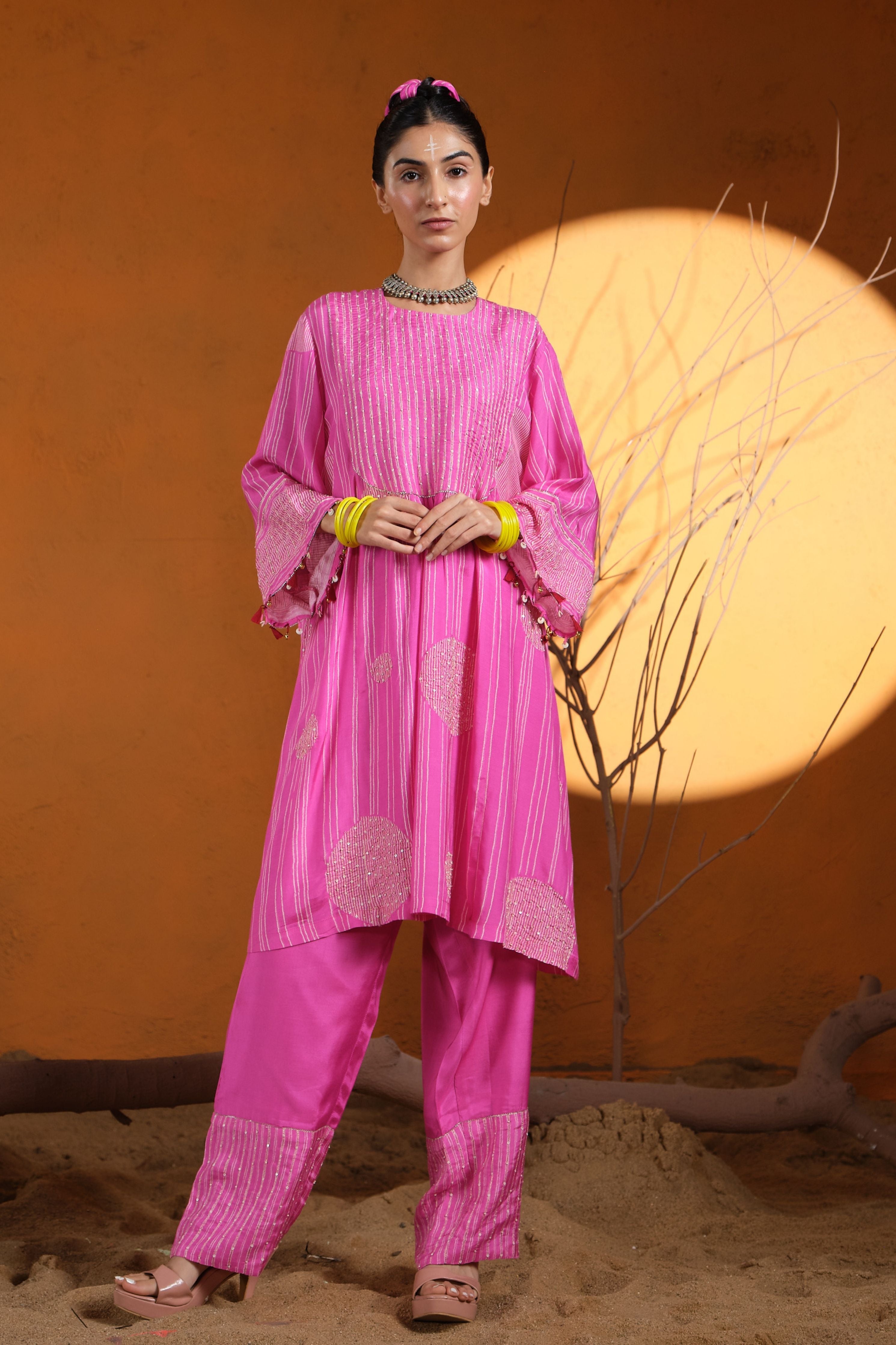 Pink Shibori Kurta Set