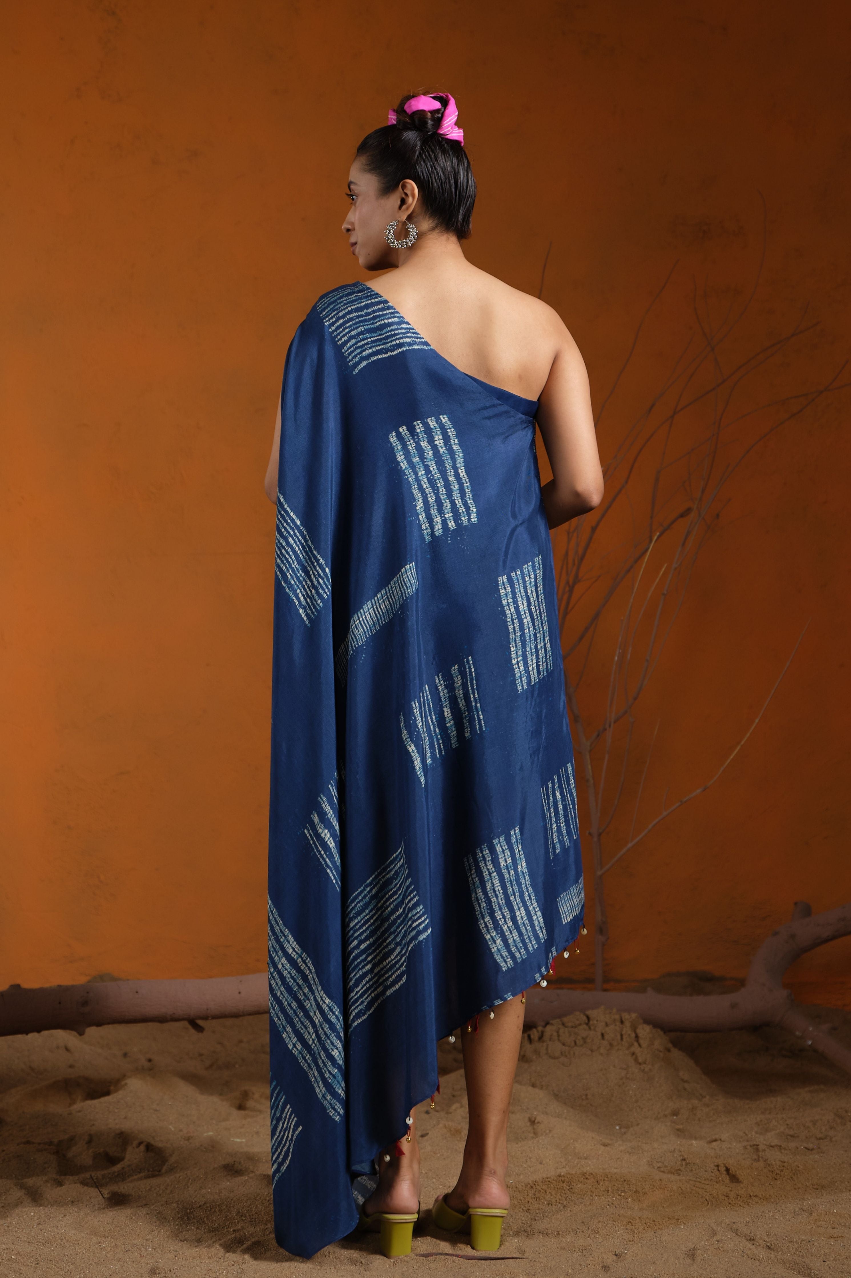 Indigo Blue One Shoulder Assymetric Dress