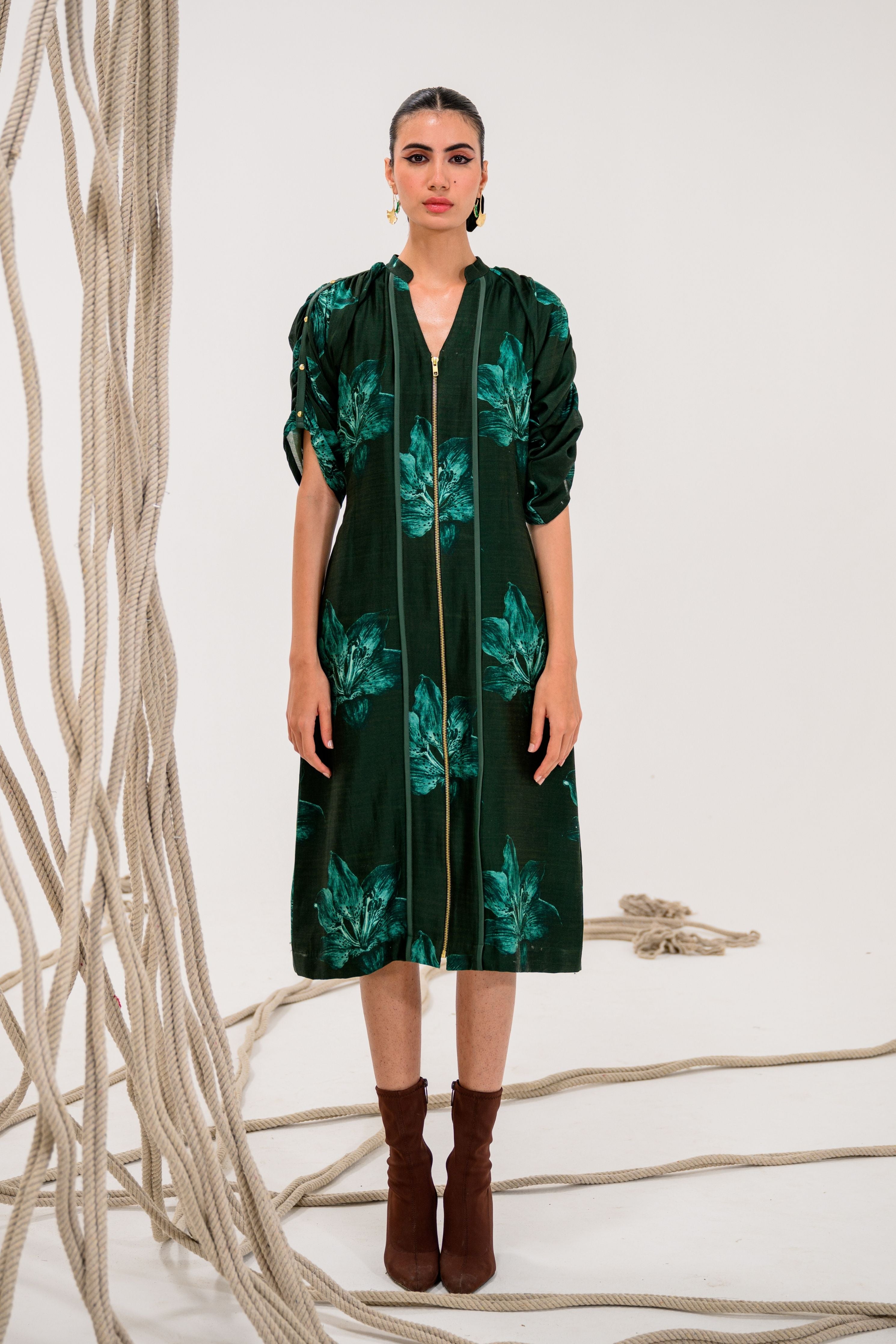 Frostleaf Zipper Midi Dress
