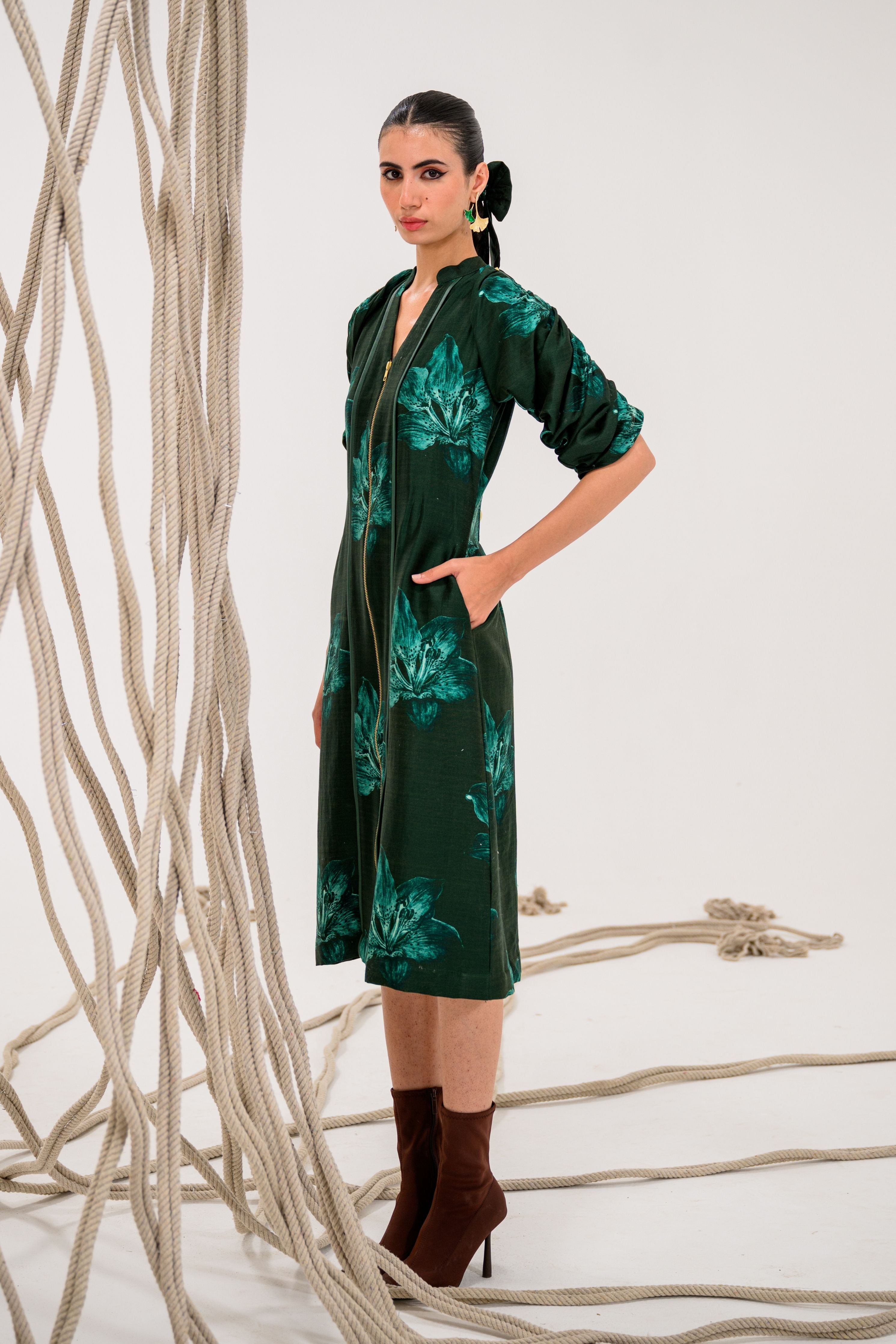 Frostleaf Zipper Midi Dress