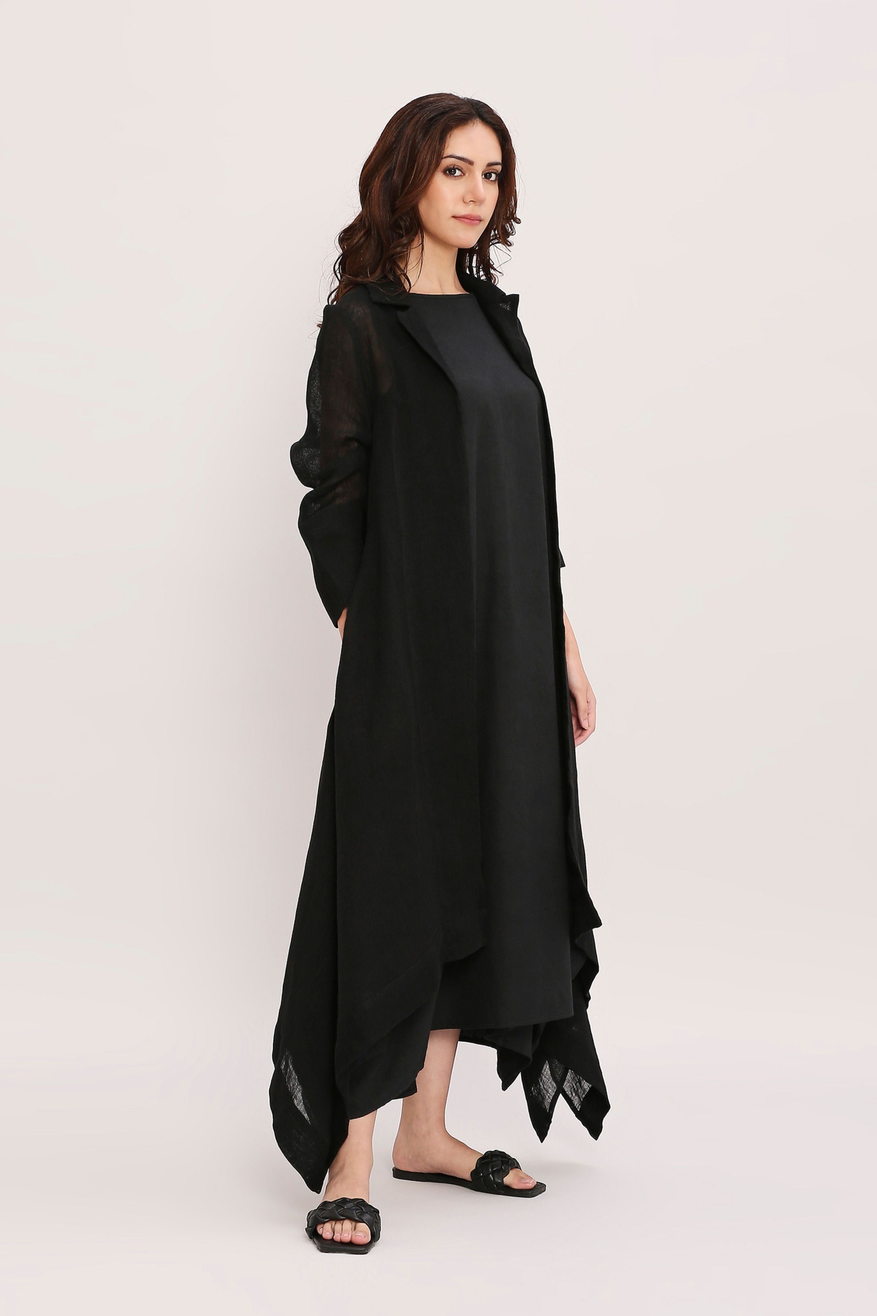 Black Linen Trench Koza Jacket