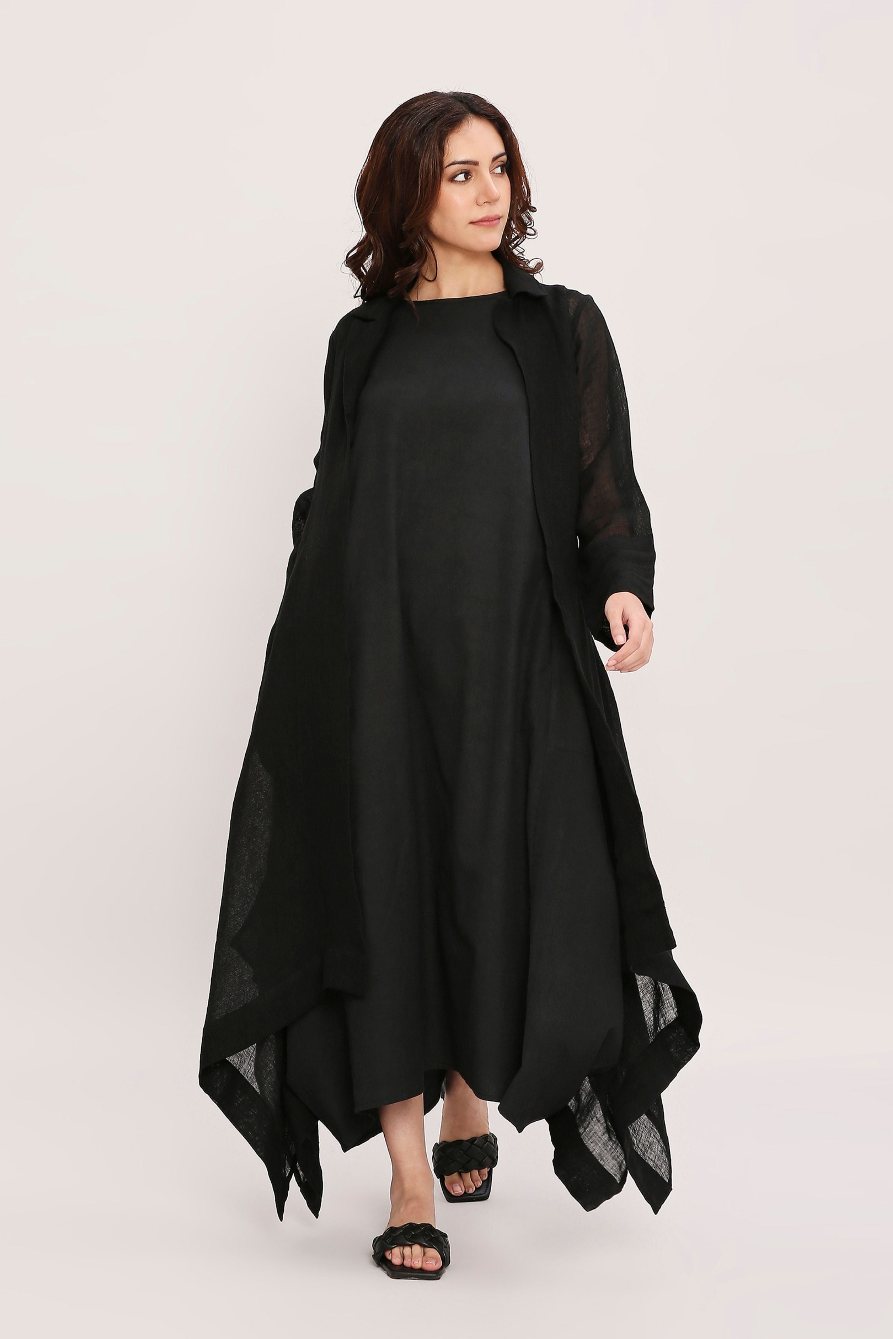 Black Linen Trench Koza Jacket