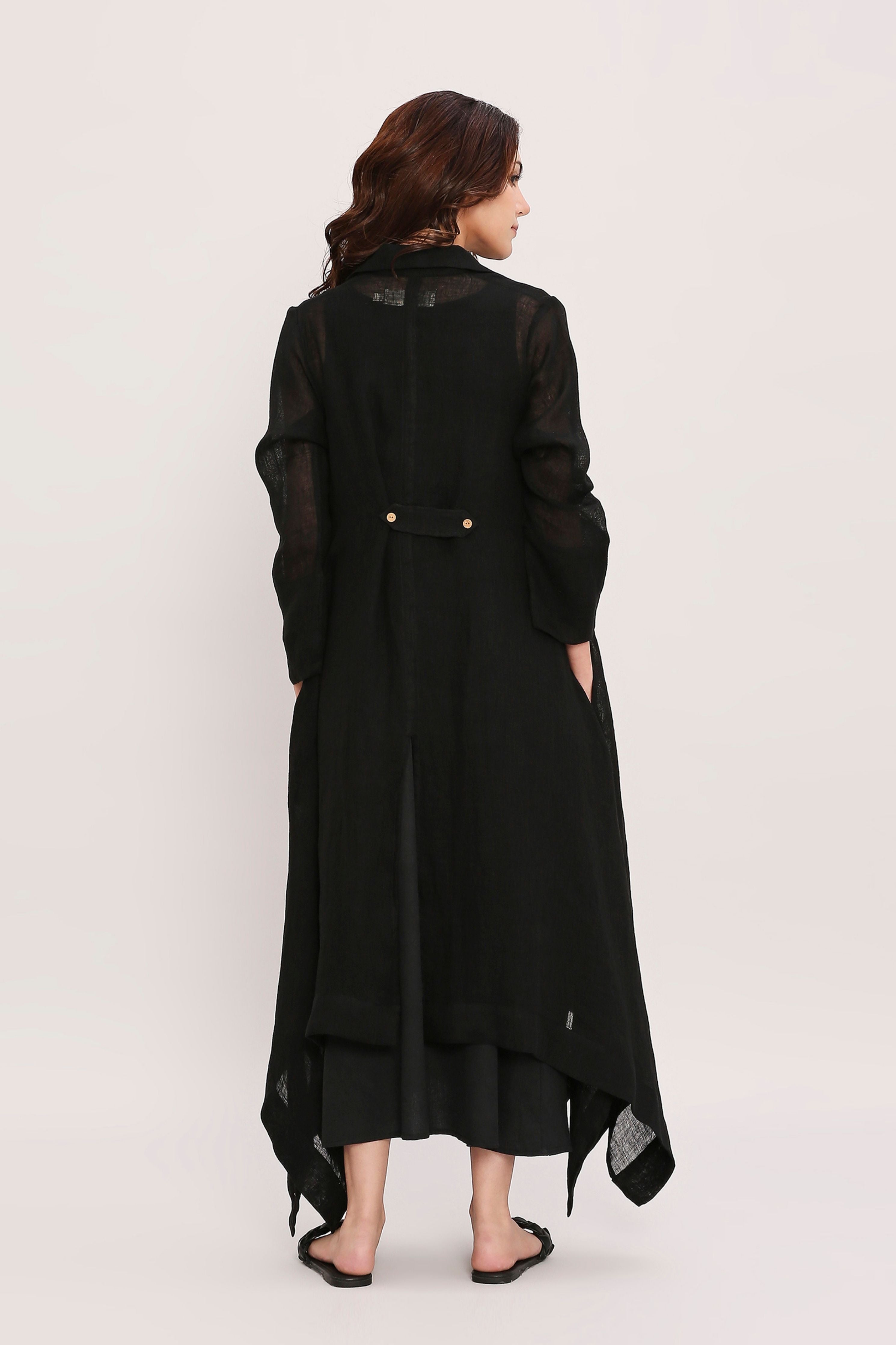 Black Linen Trench Koza Jacket