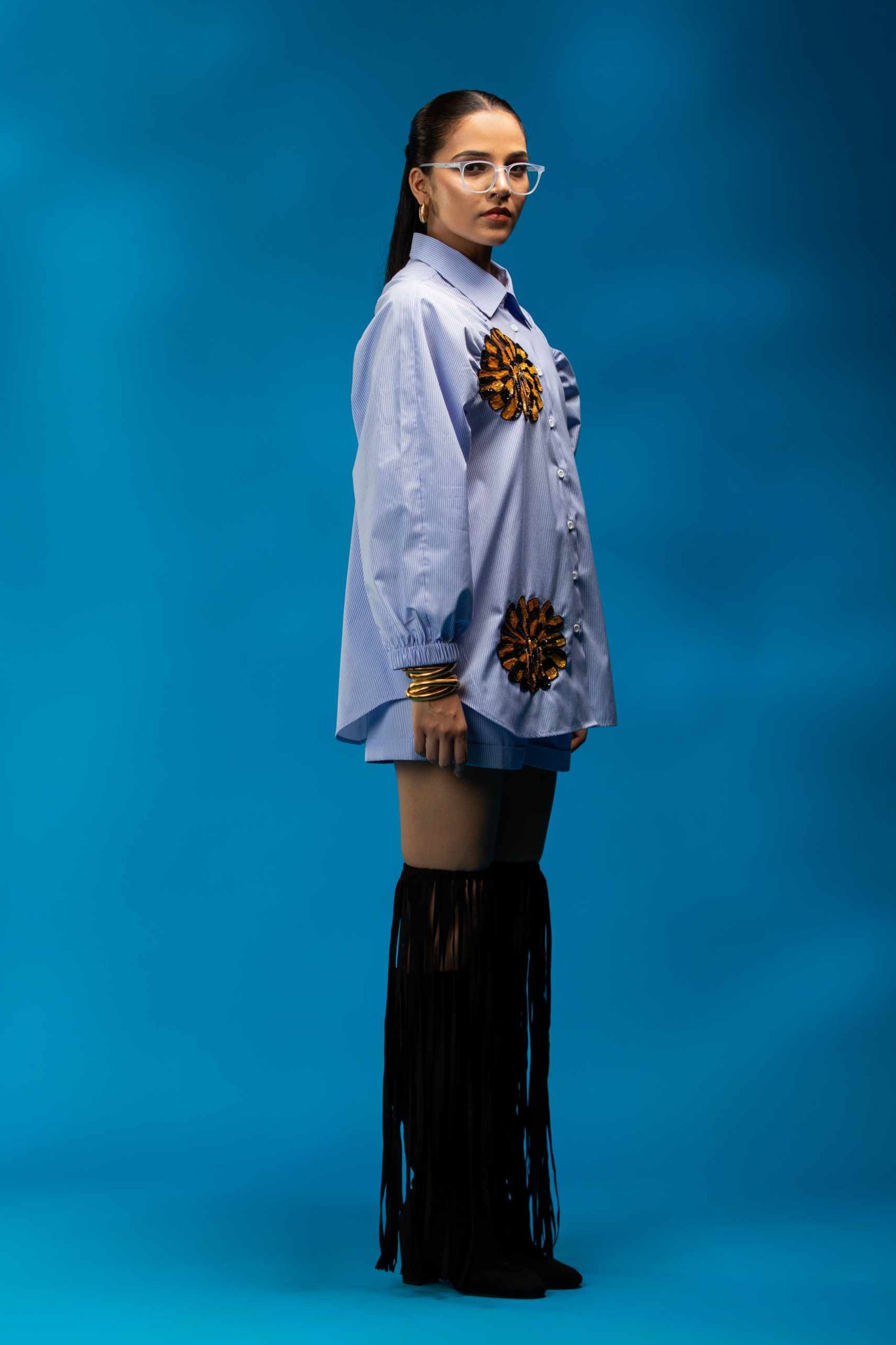 Blue Strip Raglan Sleeve Shirt