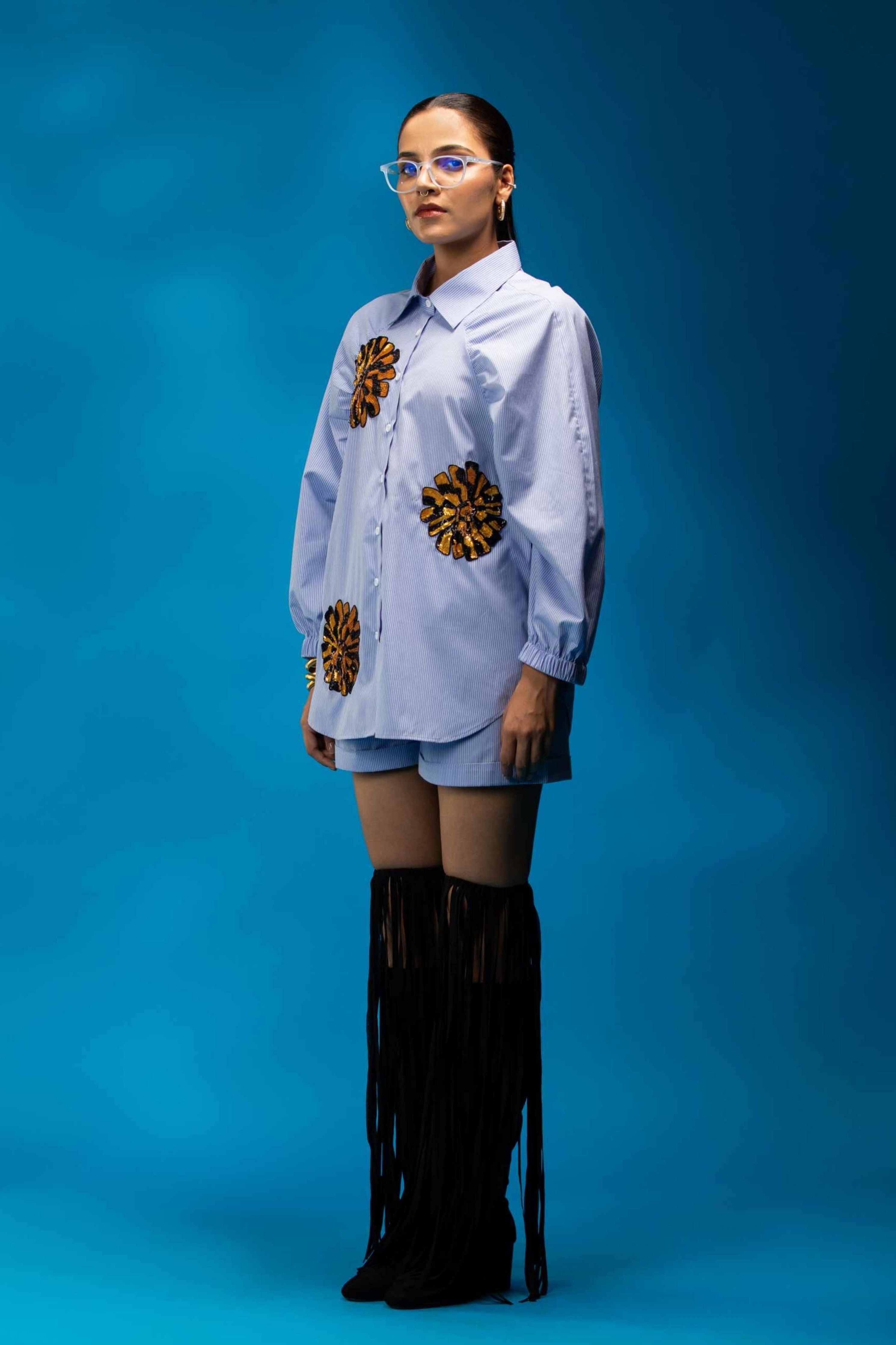Blue Strip Raglan Sleeve Shirt