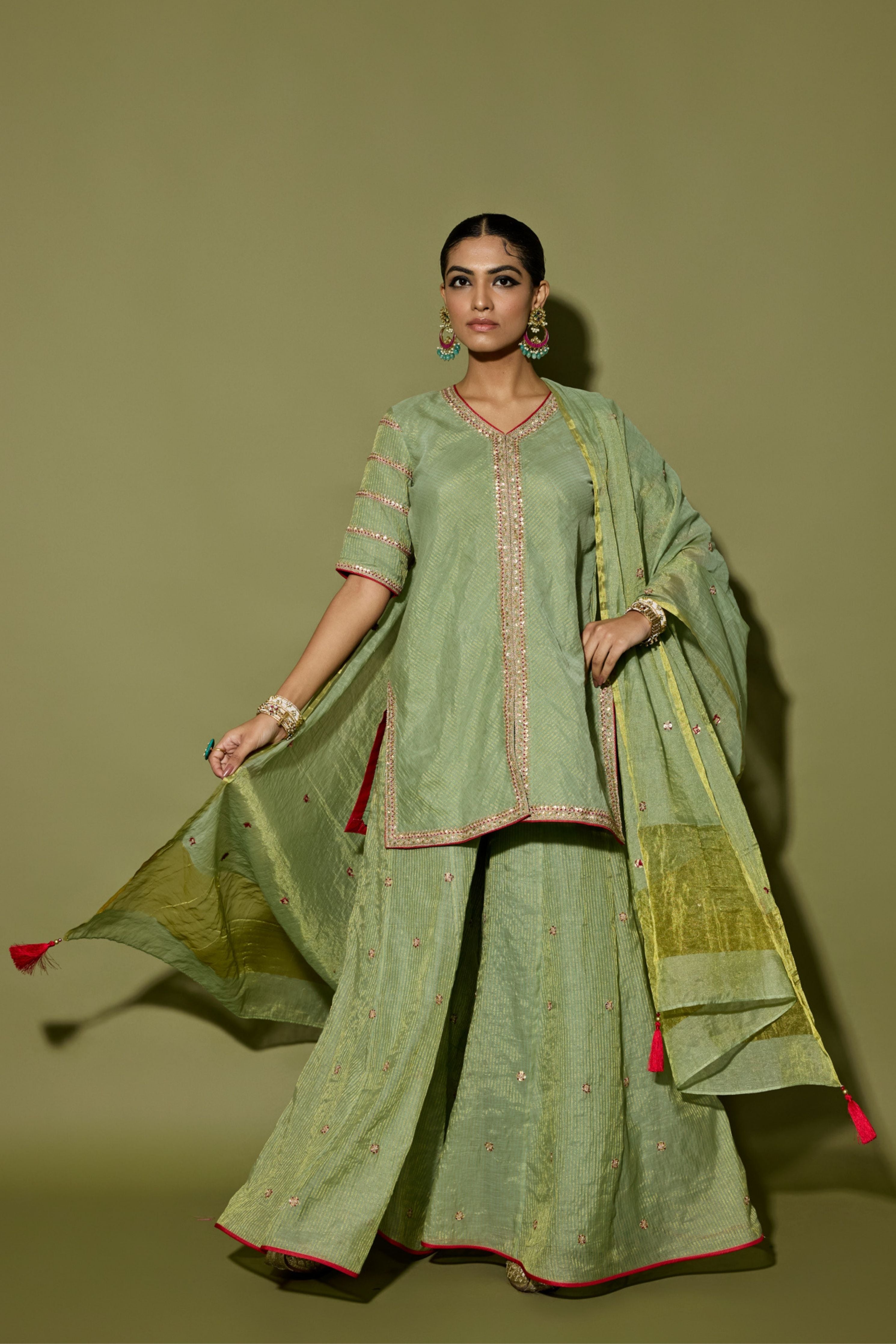 Stripe Tissue Short Kurta Set