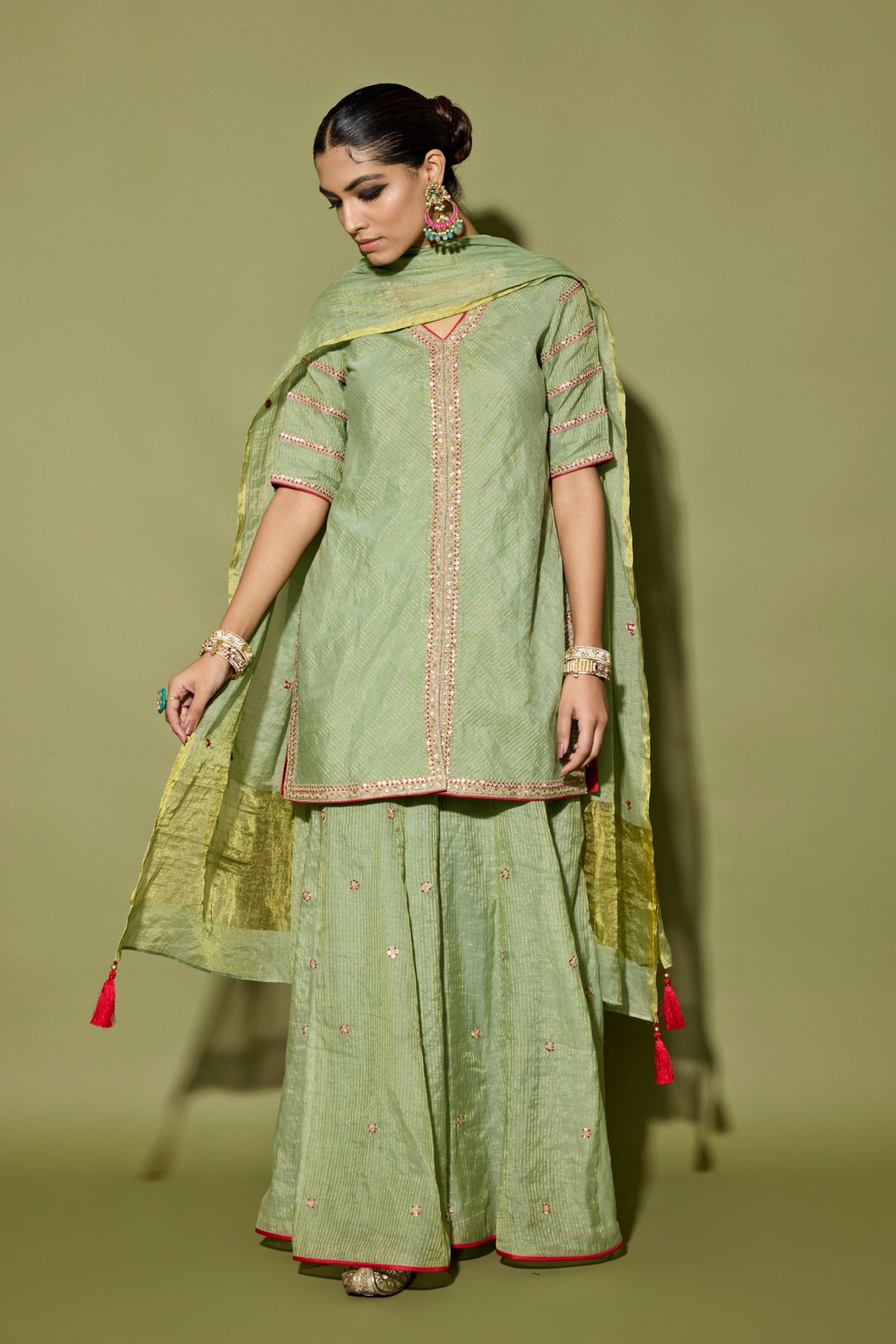 Stripe Tissue Short Kurta Set