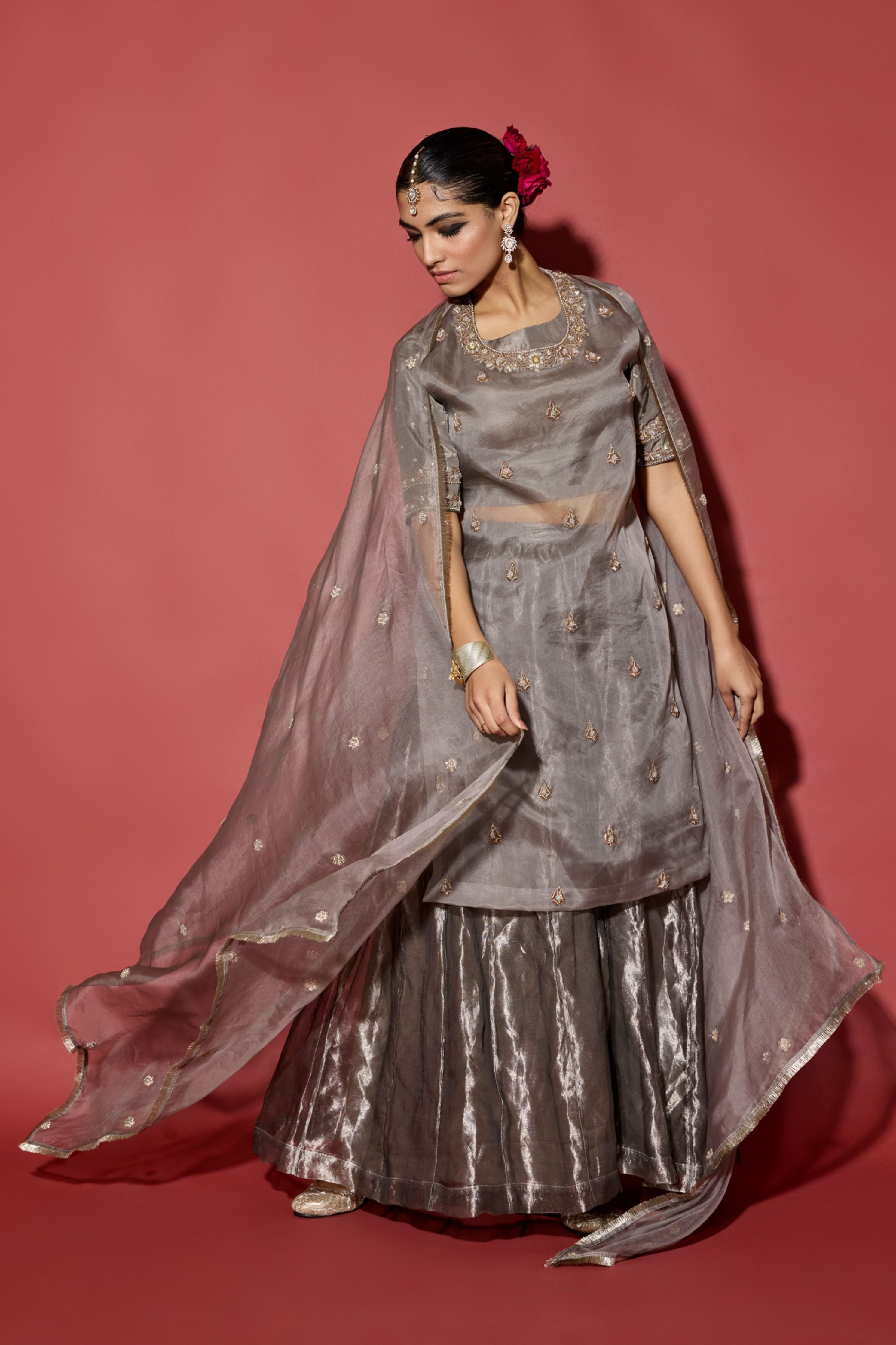 Grey Silver Sharara Set