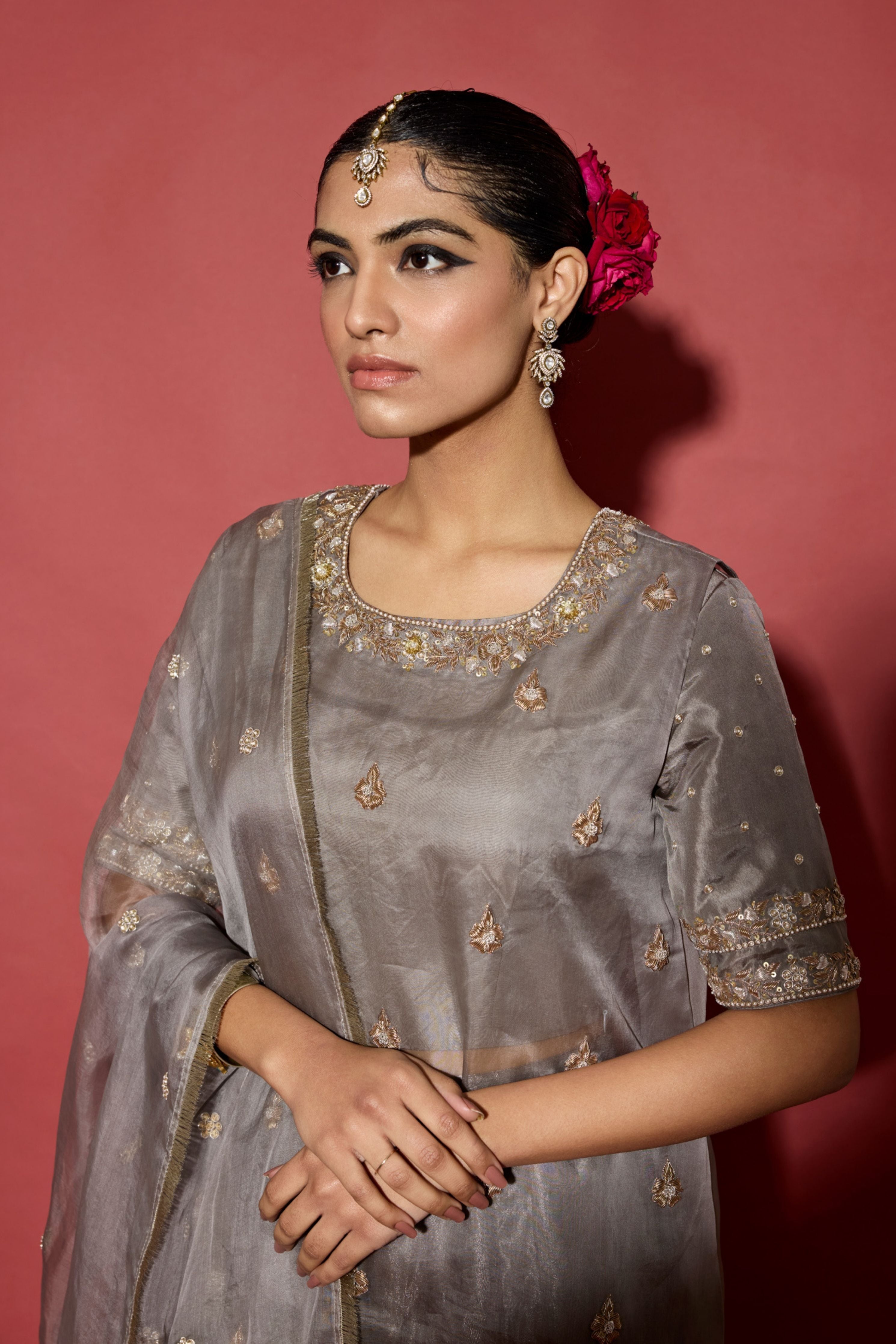 Grey Silver Sharara Set