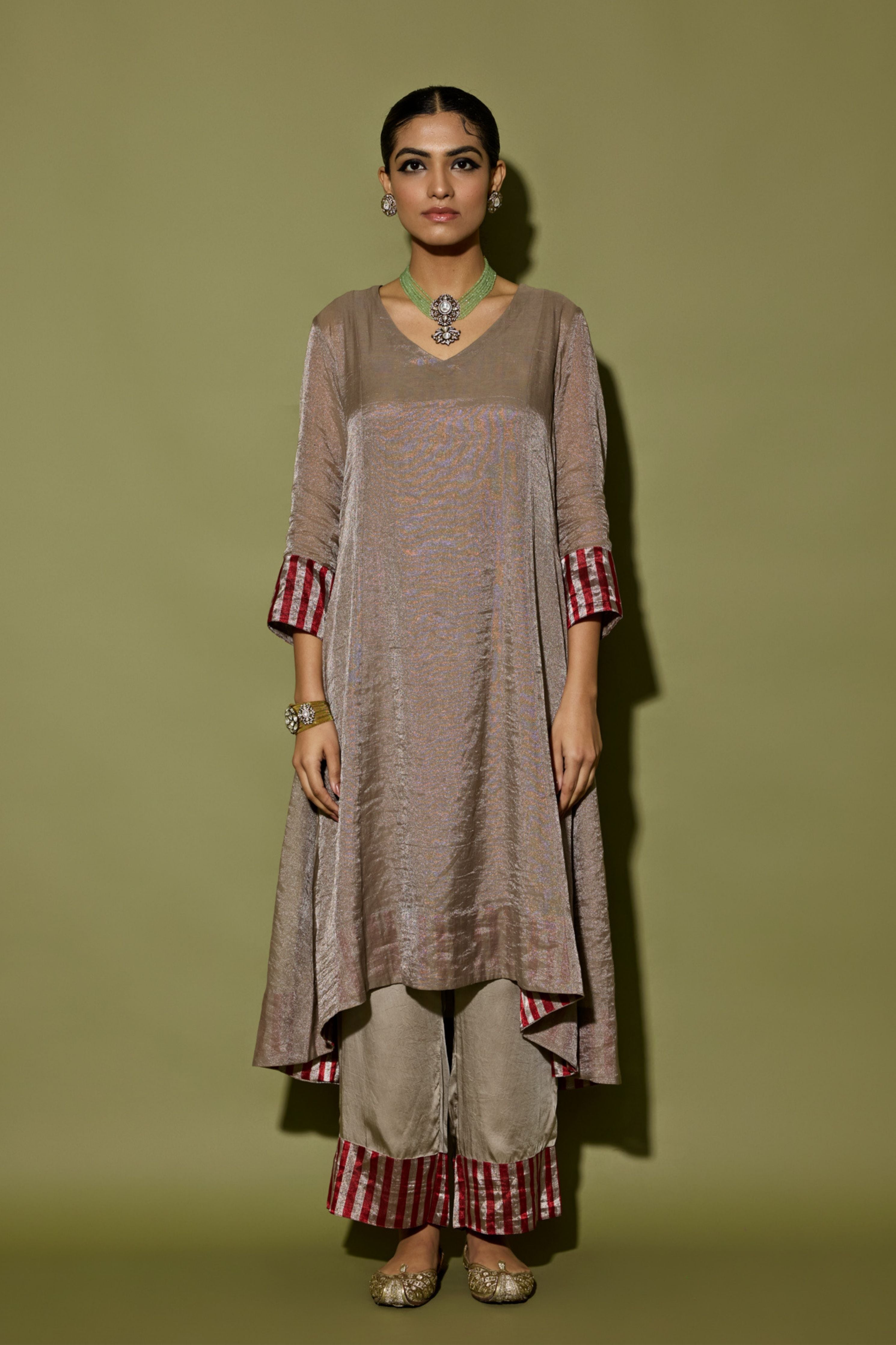 Grey Asymmetrical Kurta Set
