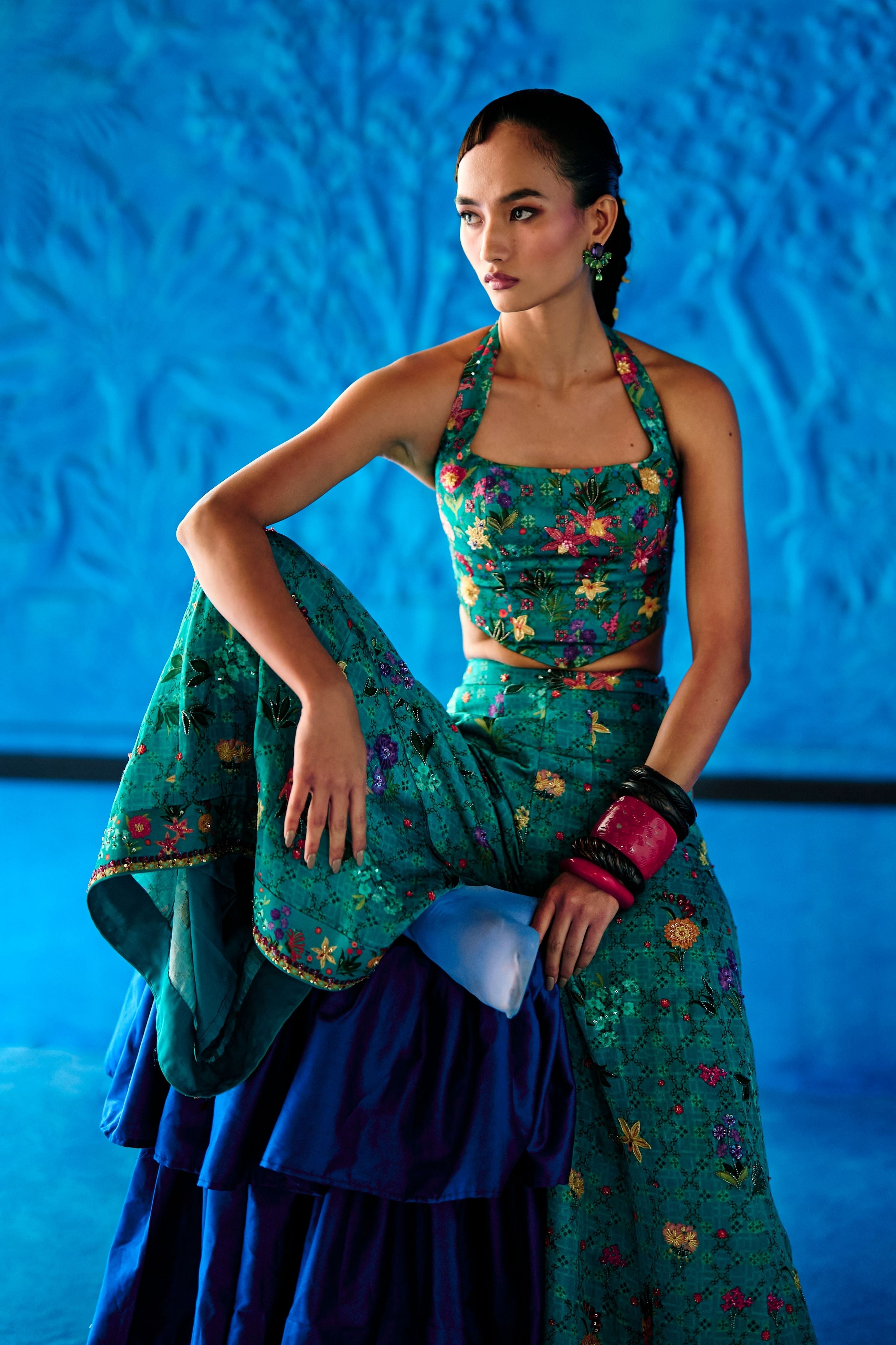 Teal Blue Sharara Set