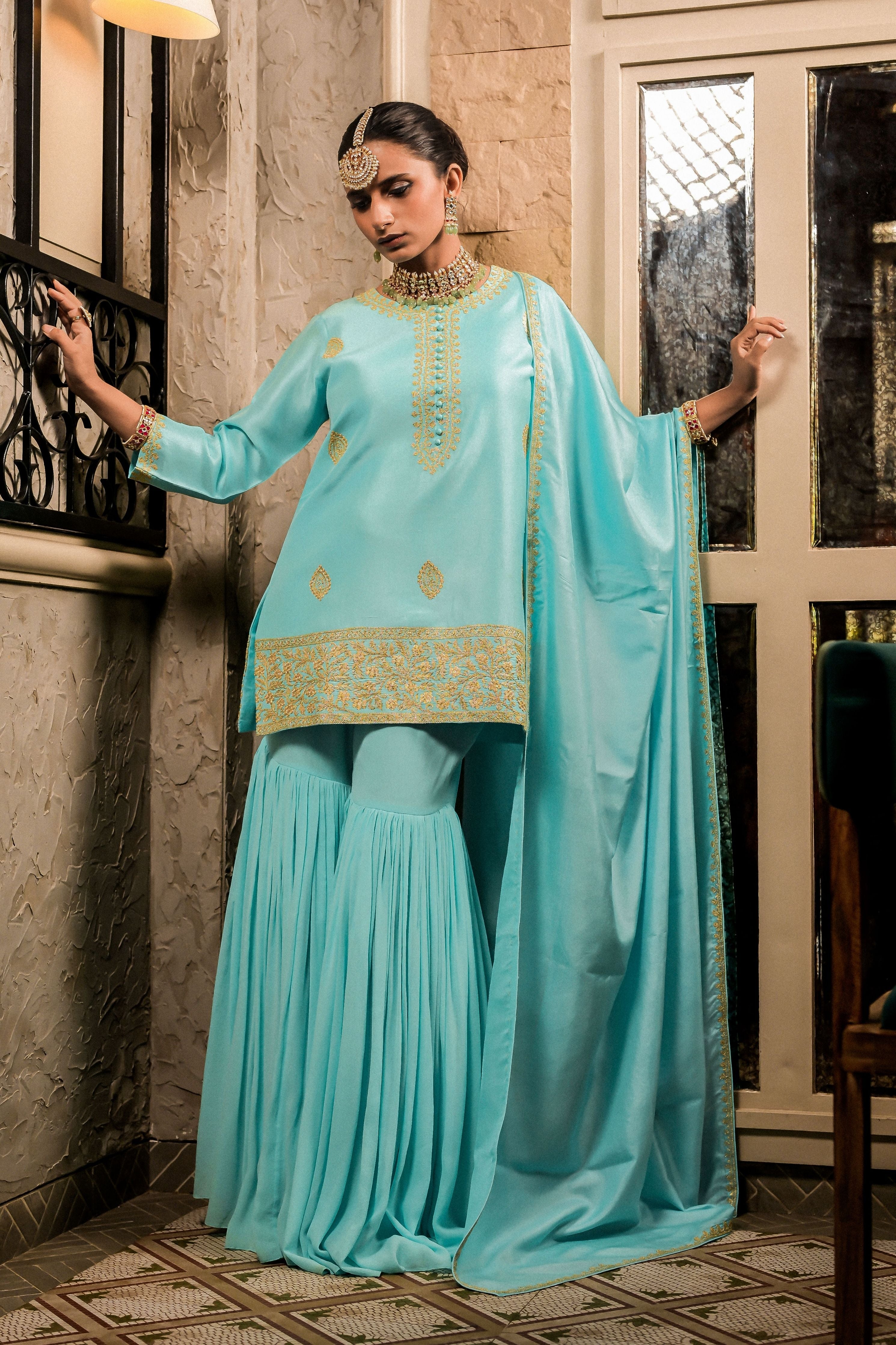 ‘Neelam’ Light blue sharara set