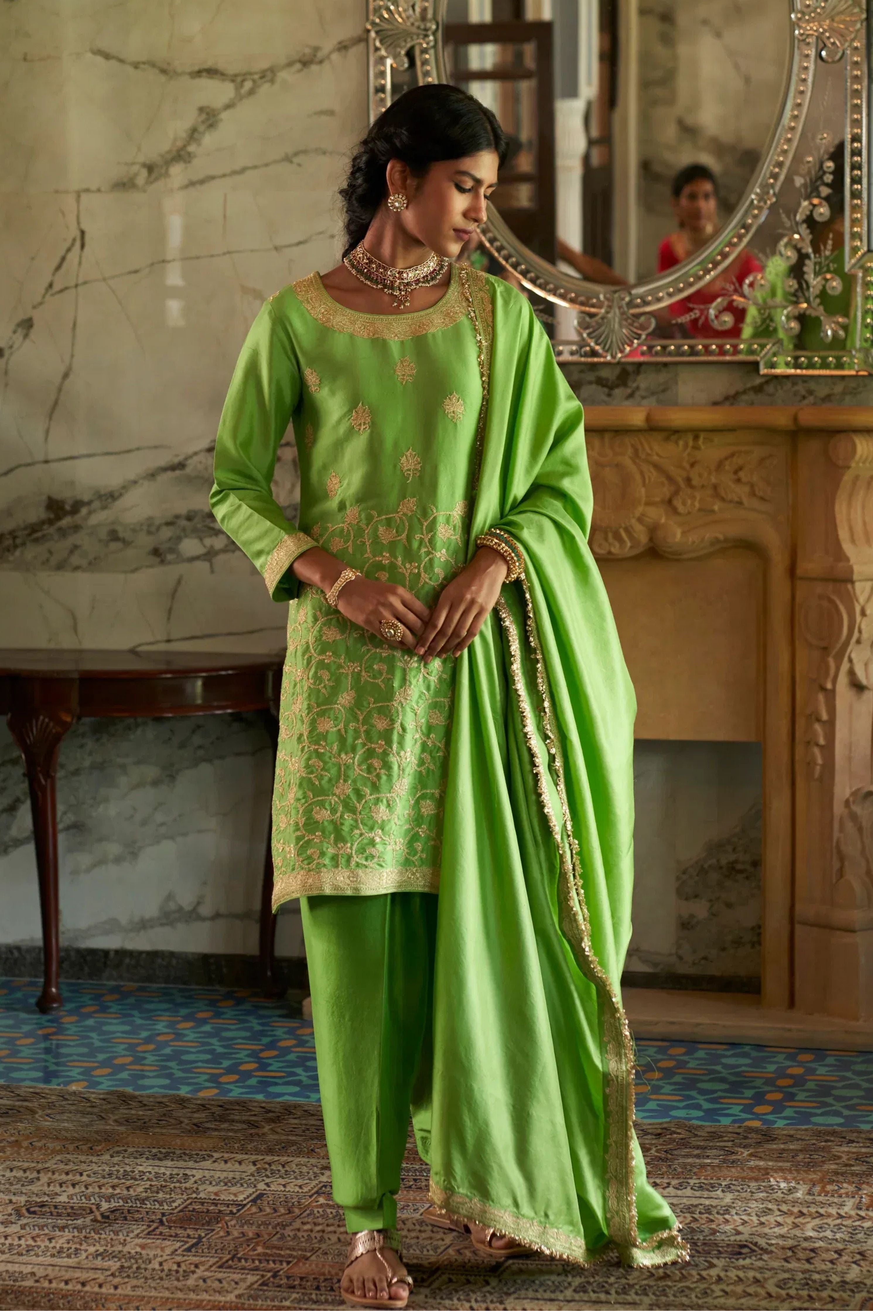 Vanhi Lime green Kurta set