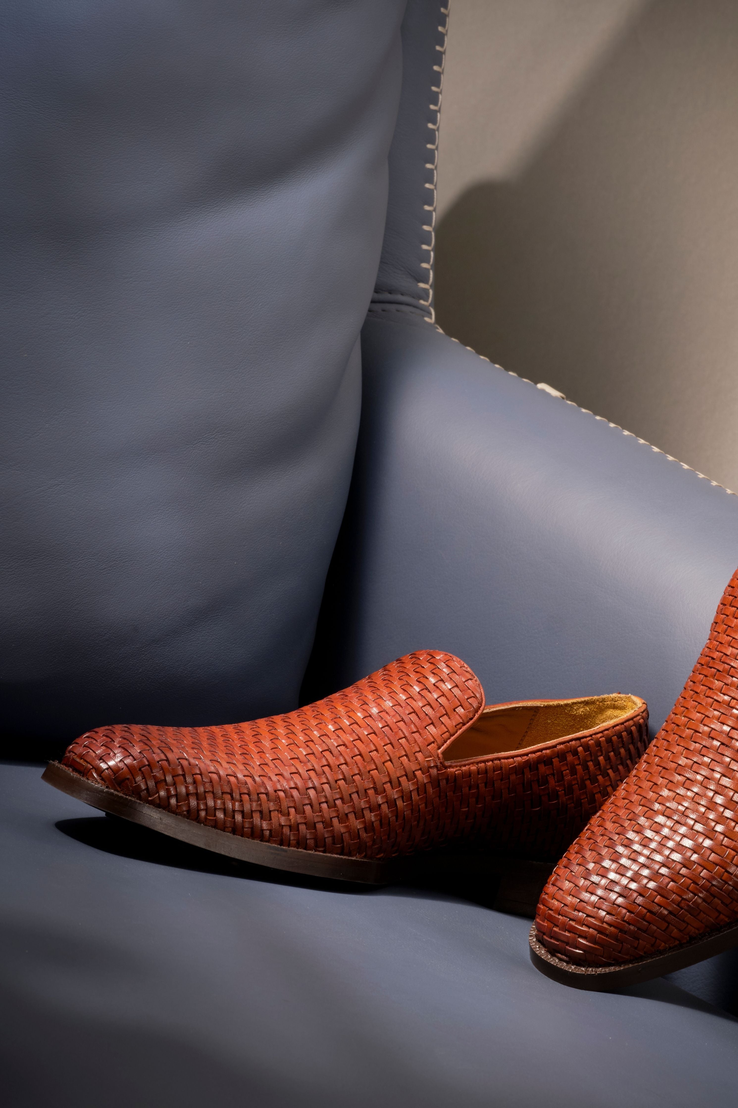 Tan Weaved Cuban Slip Ons
