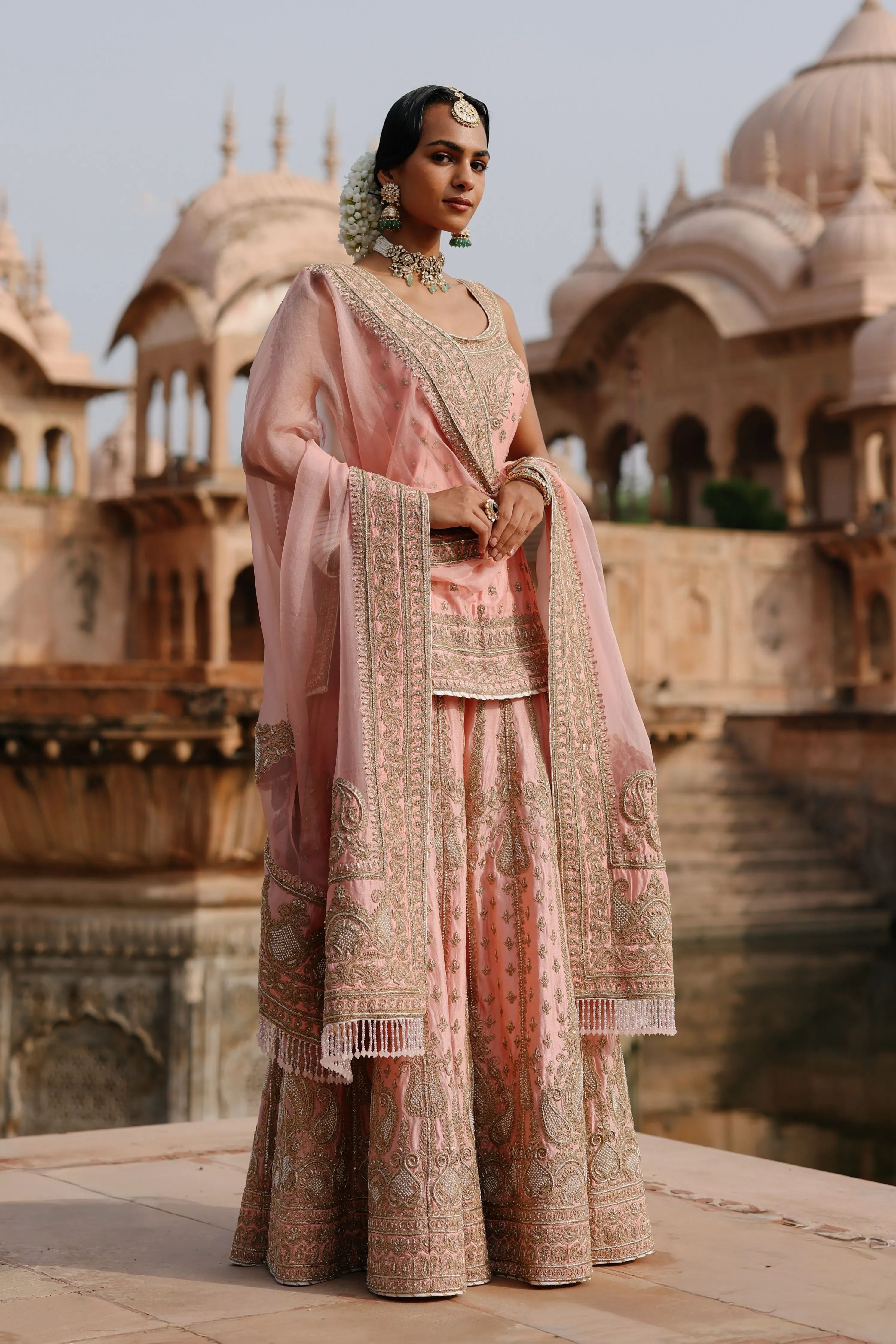 Tasnim  Pink Kurta Set with Sharara & Dupatta