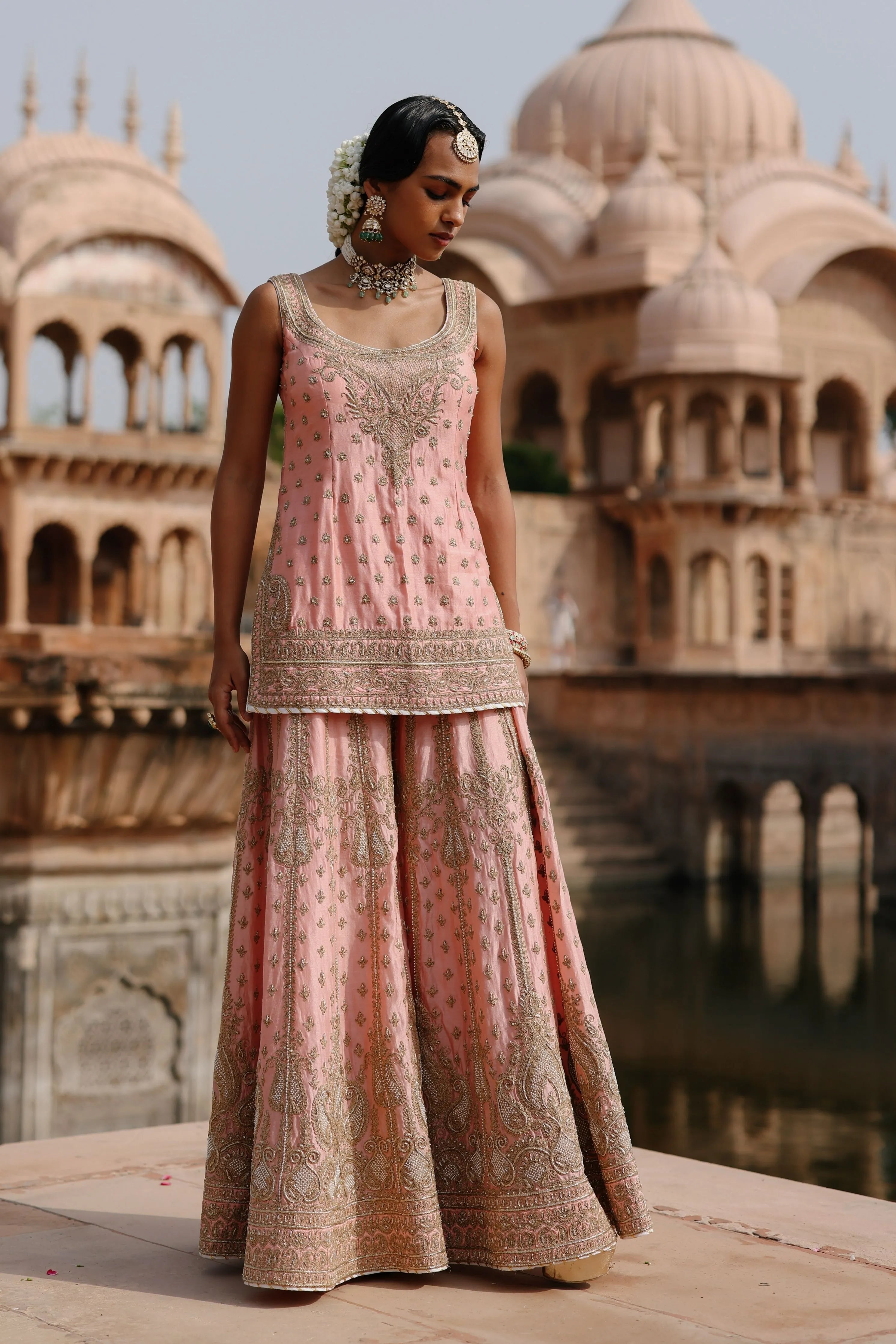 Tasnim  Pink Kurta Set with Sharara & Dupatta