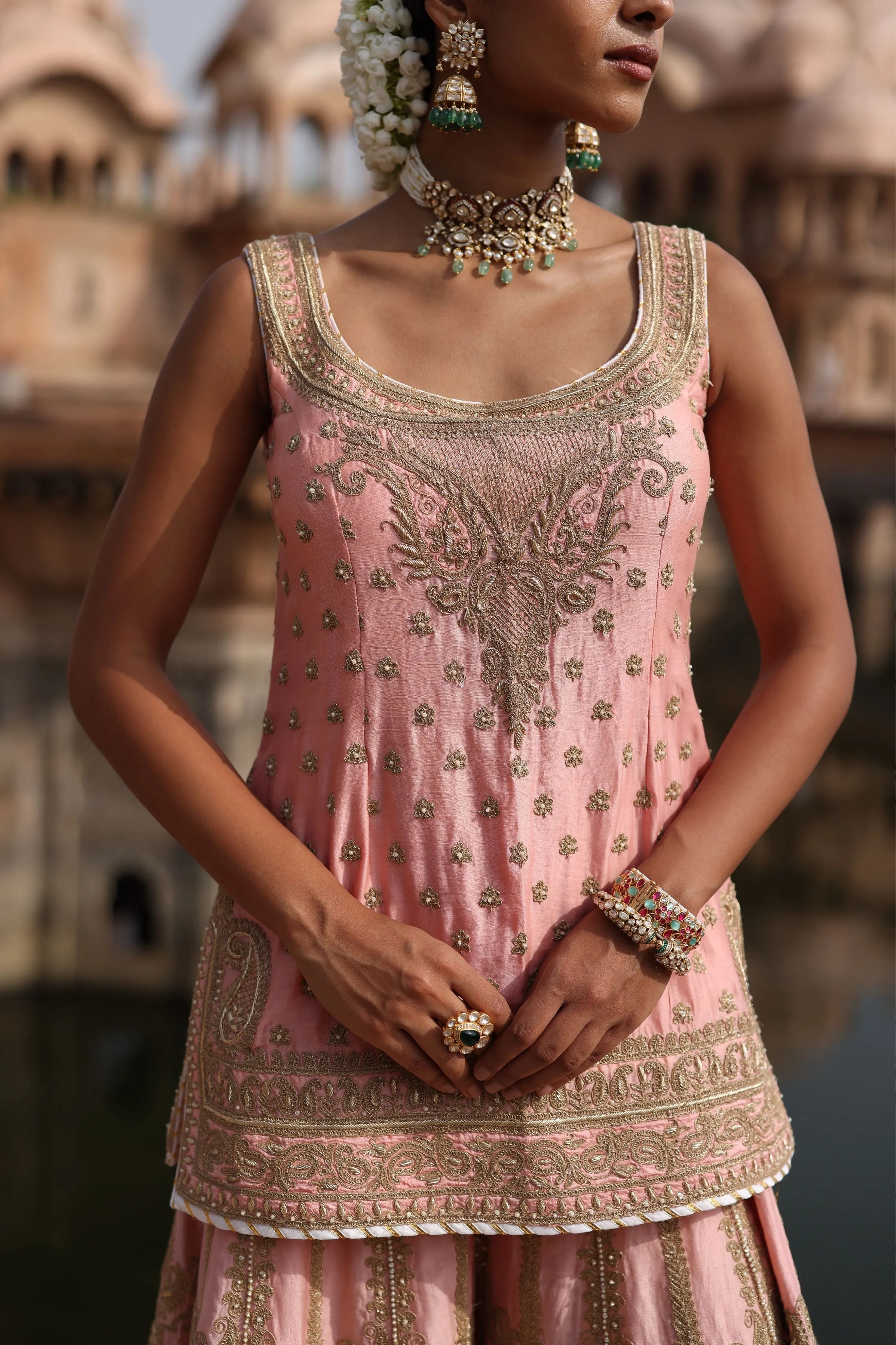 Tasnim  Pink Kurta Set with Sharara & Dupatta