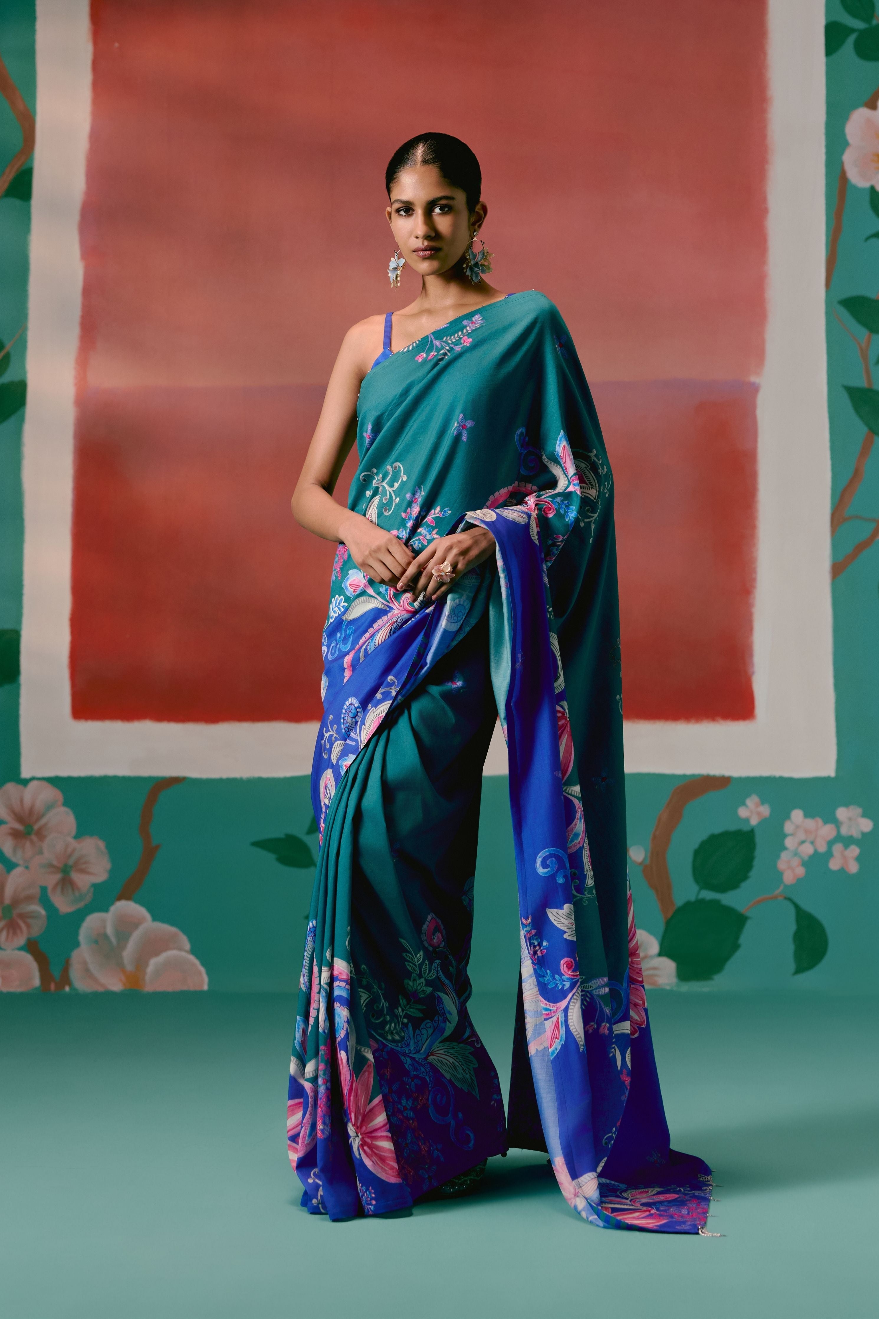 Teal And Blue Paisley Saree