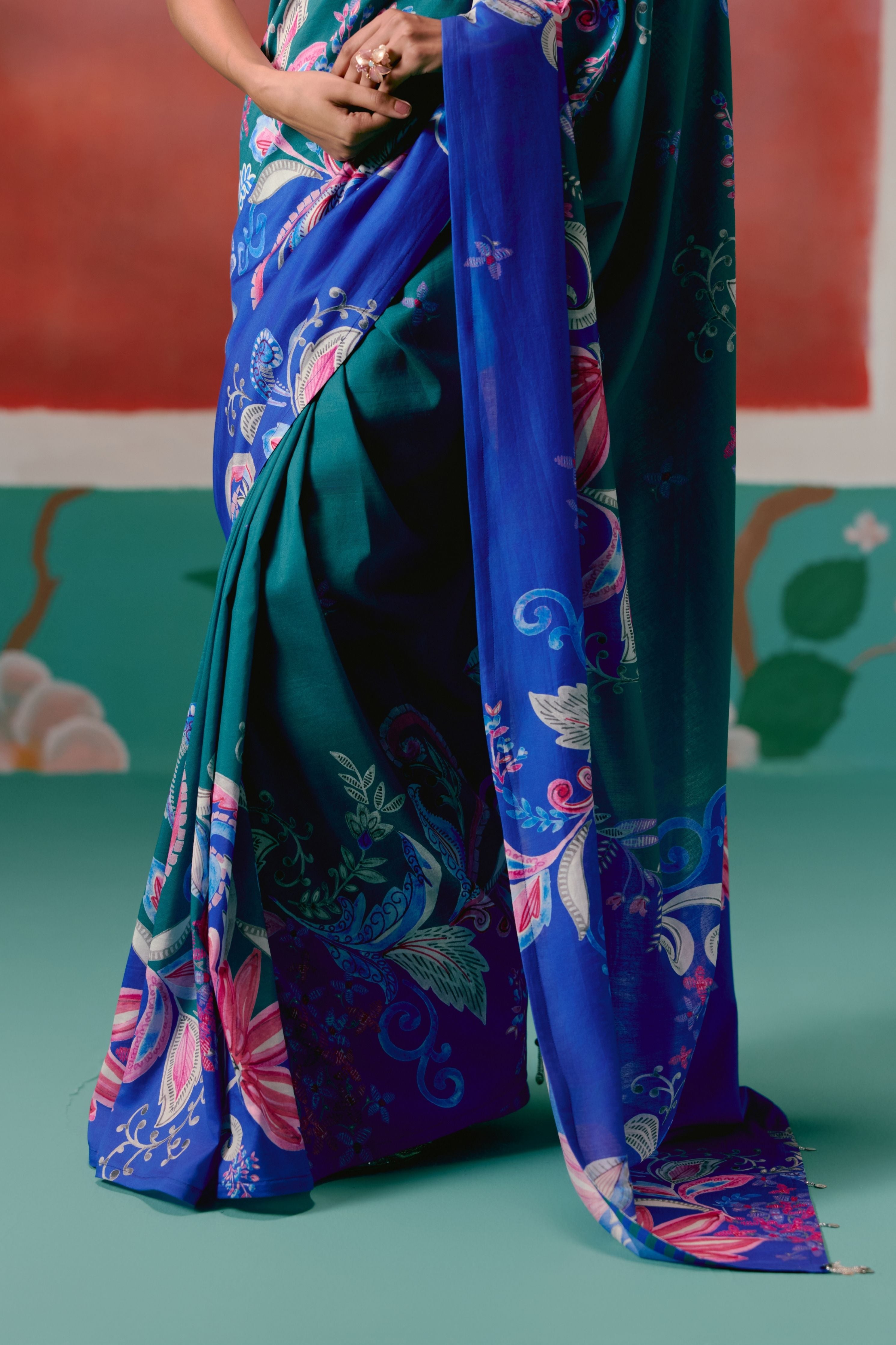 Teal And Blue Paisley Saree