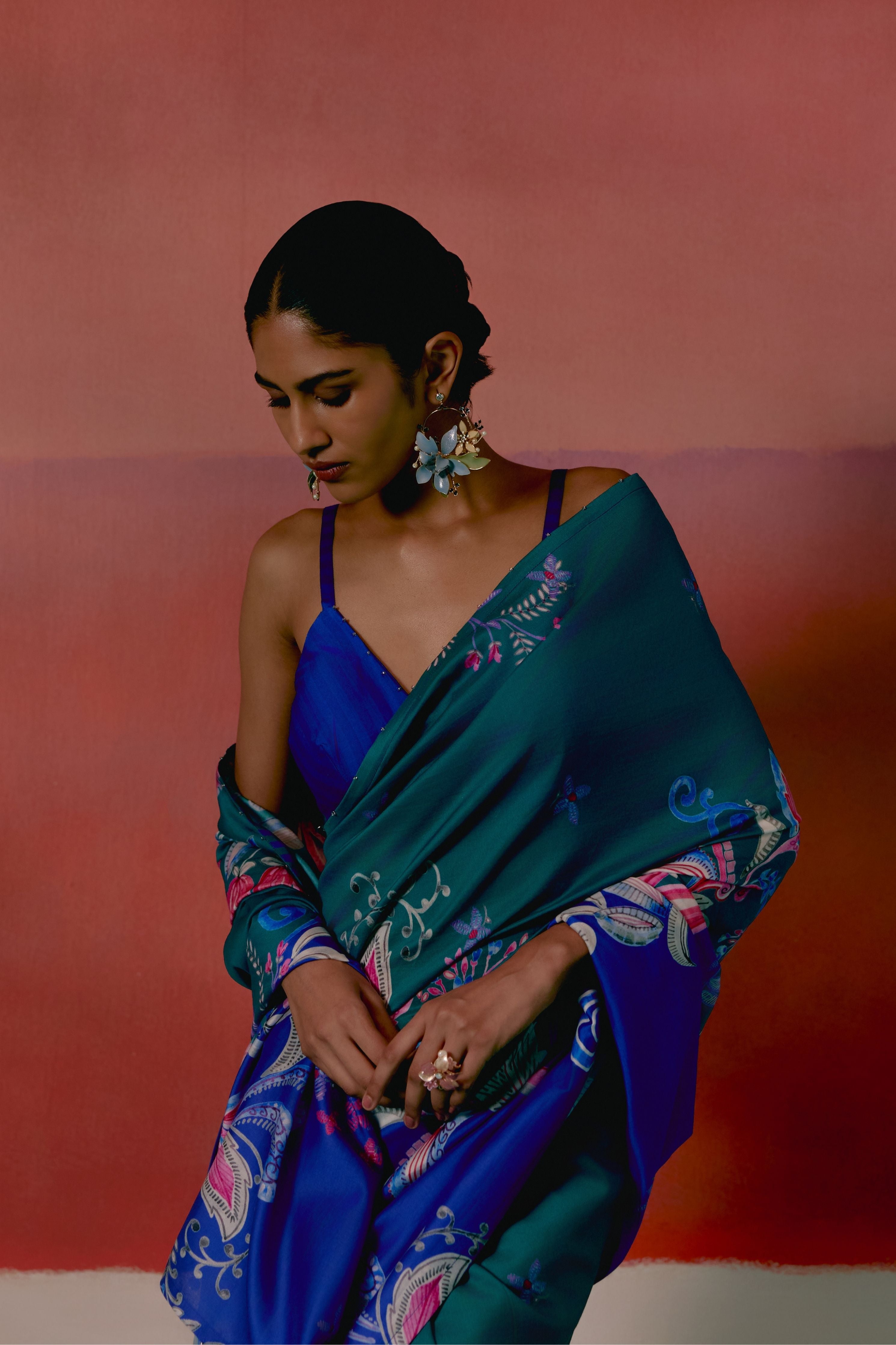 Teal And Blue Paisley Saree