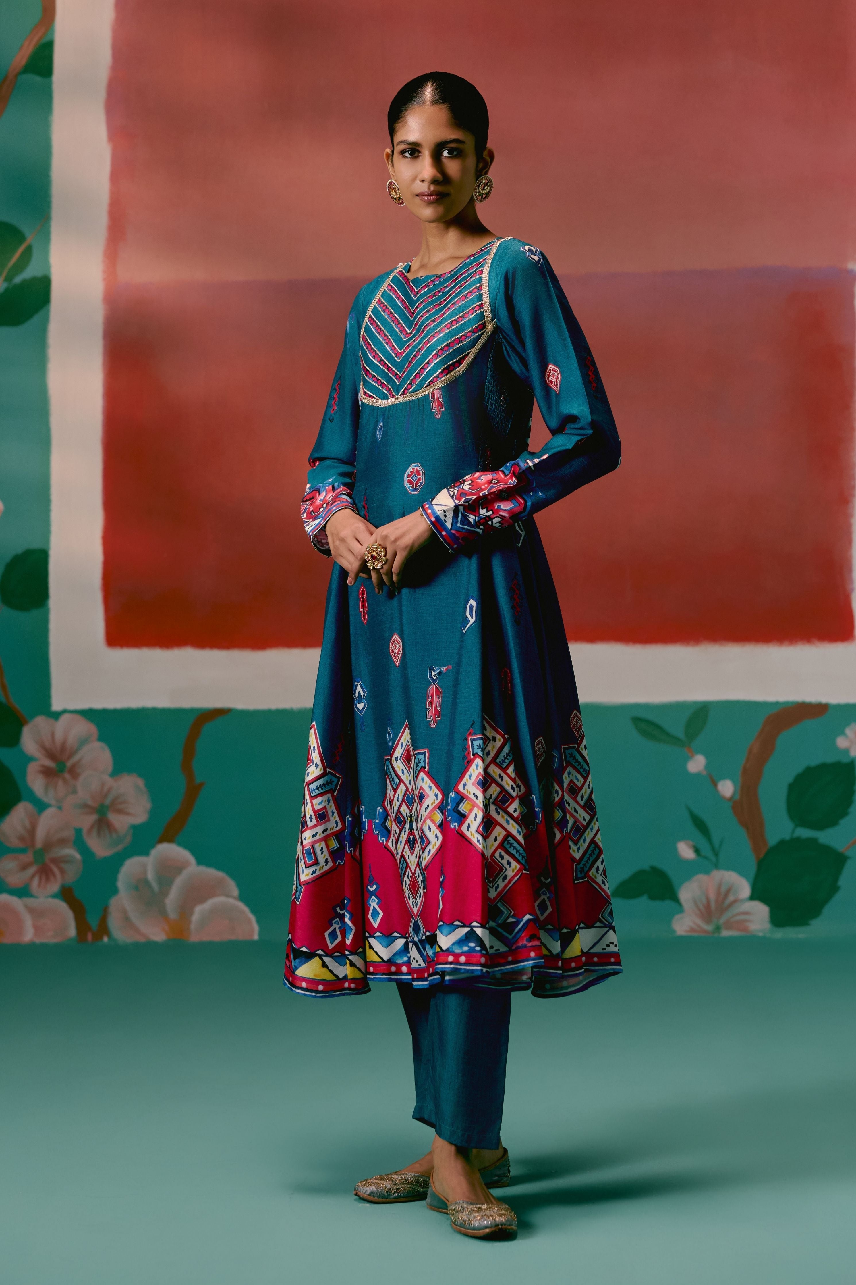 Teal Aztec Anarkali Set