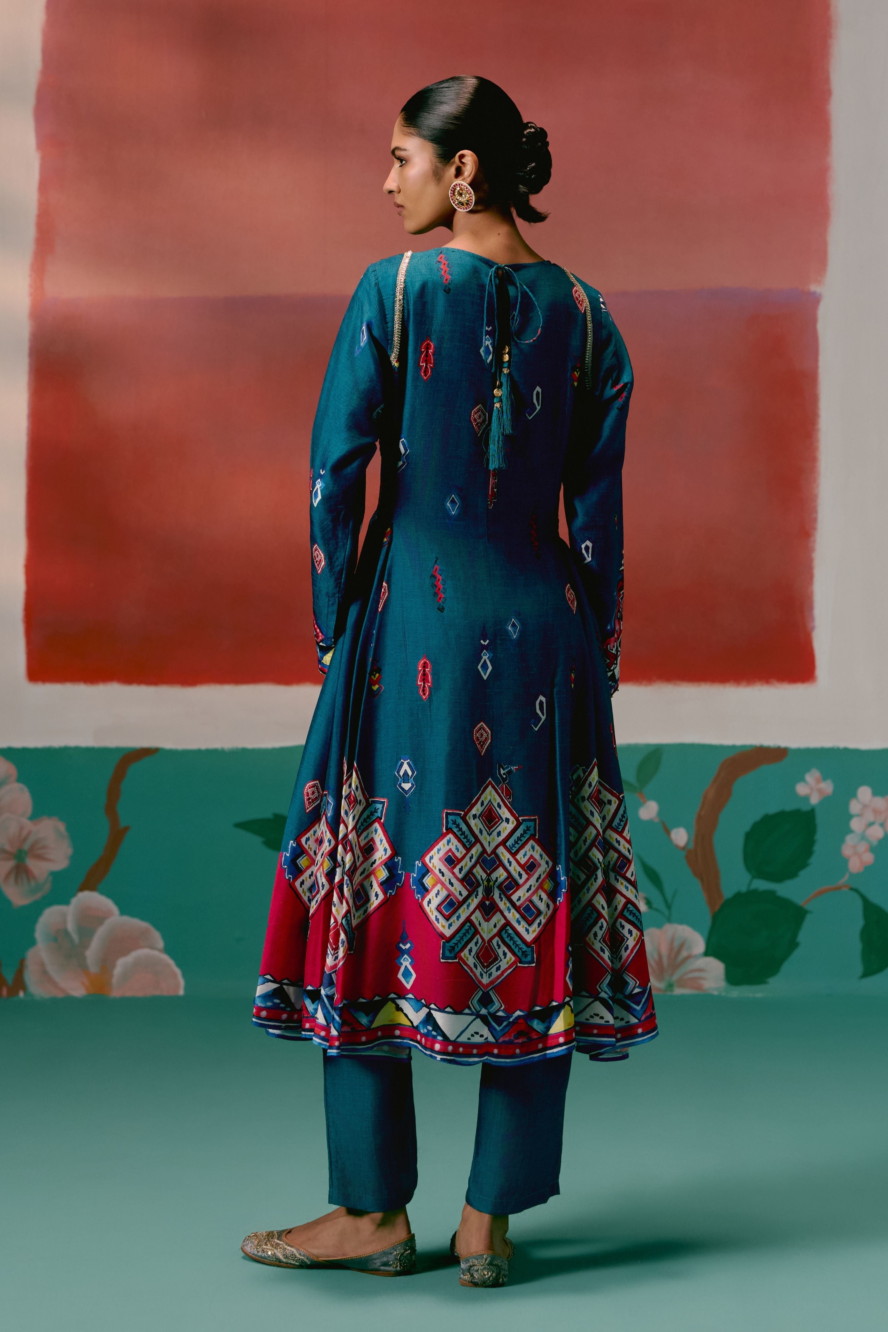 Teal Aztec Anarkali Set