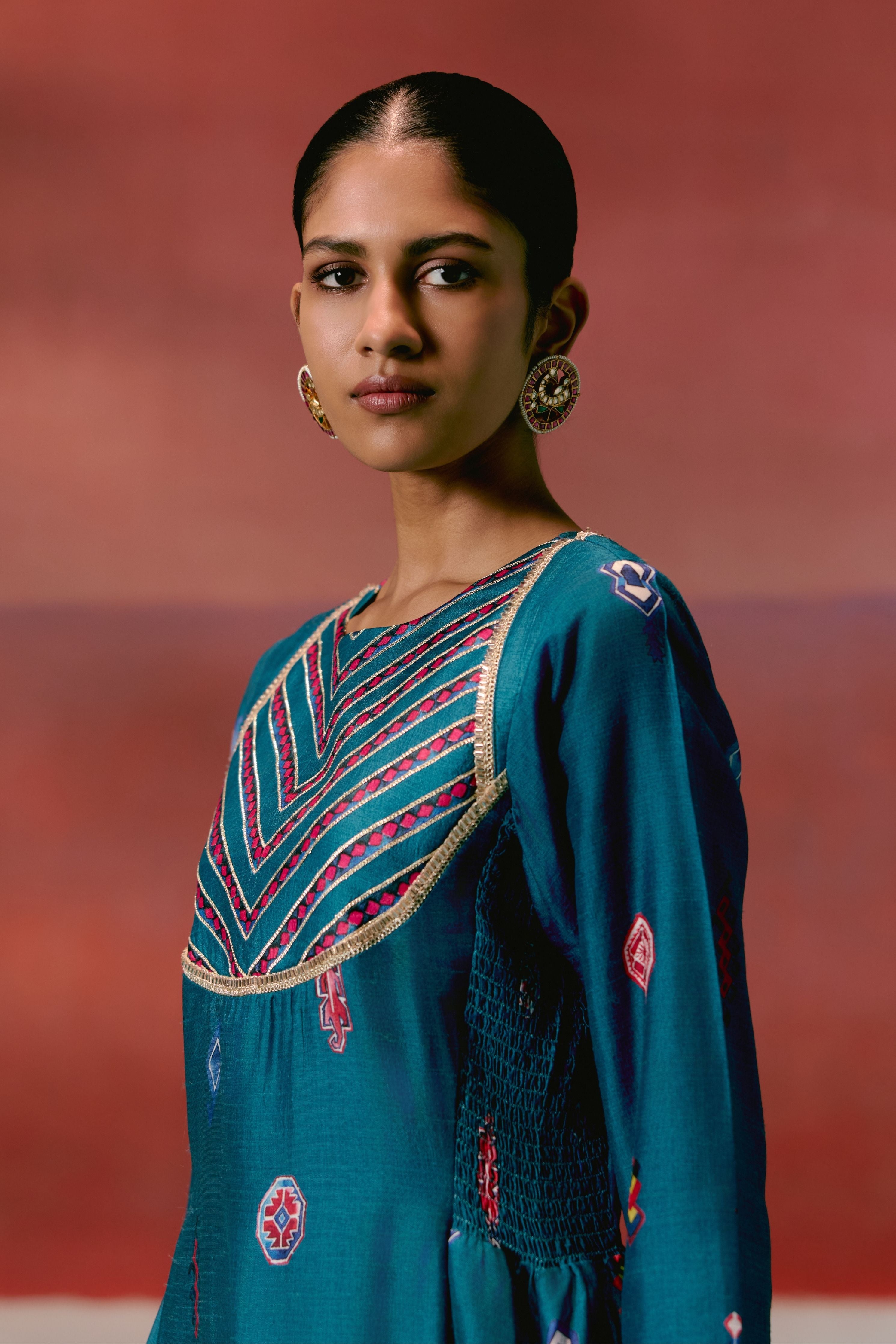 Teal Aztec Anarkali Set