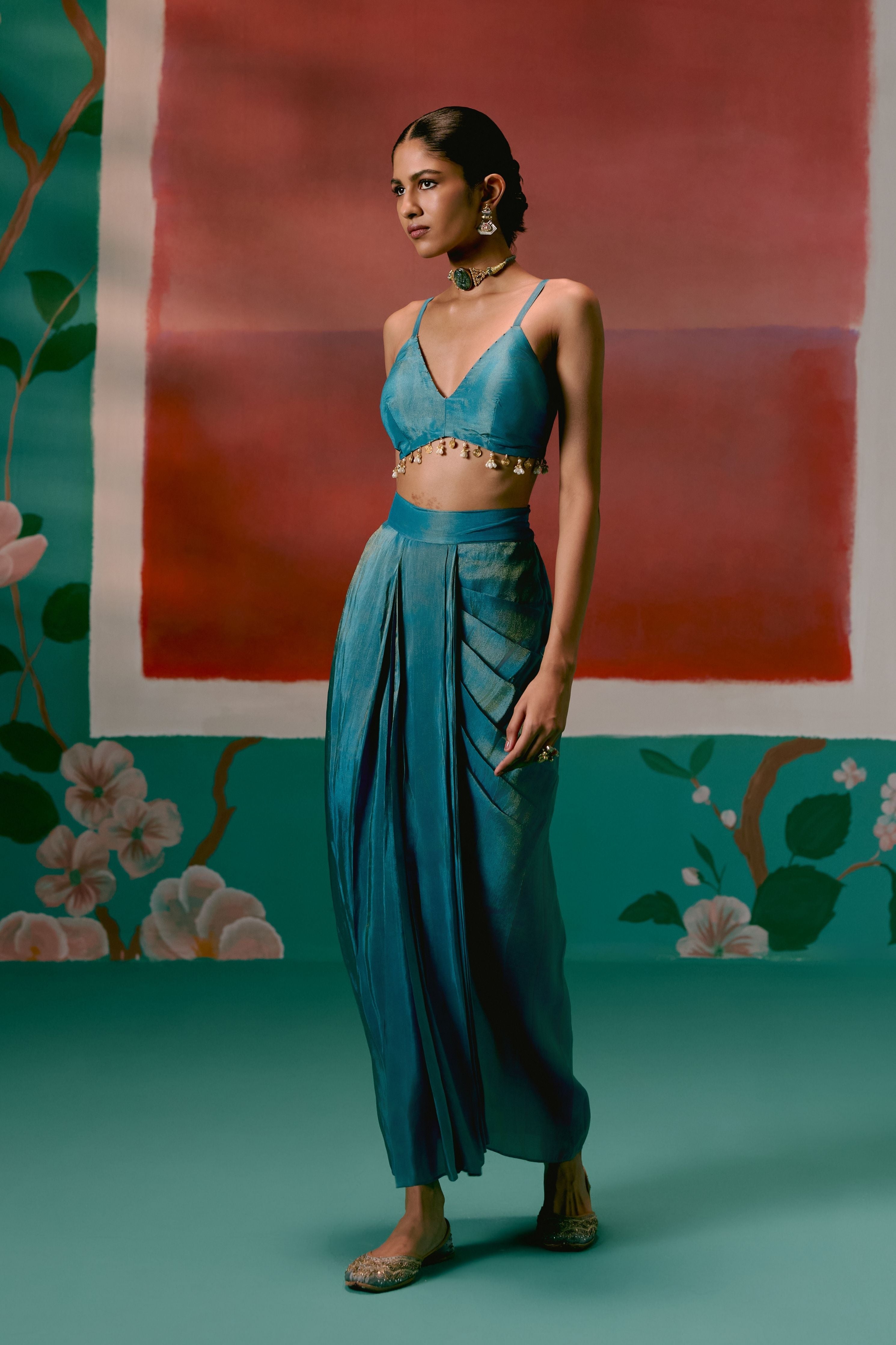 Teal Aztec Blazer Dhoti Set