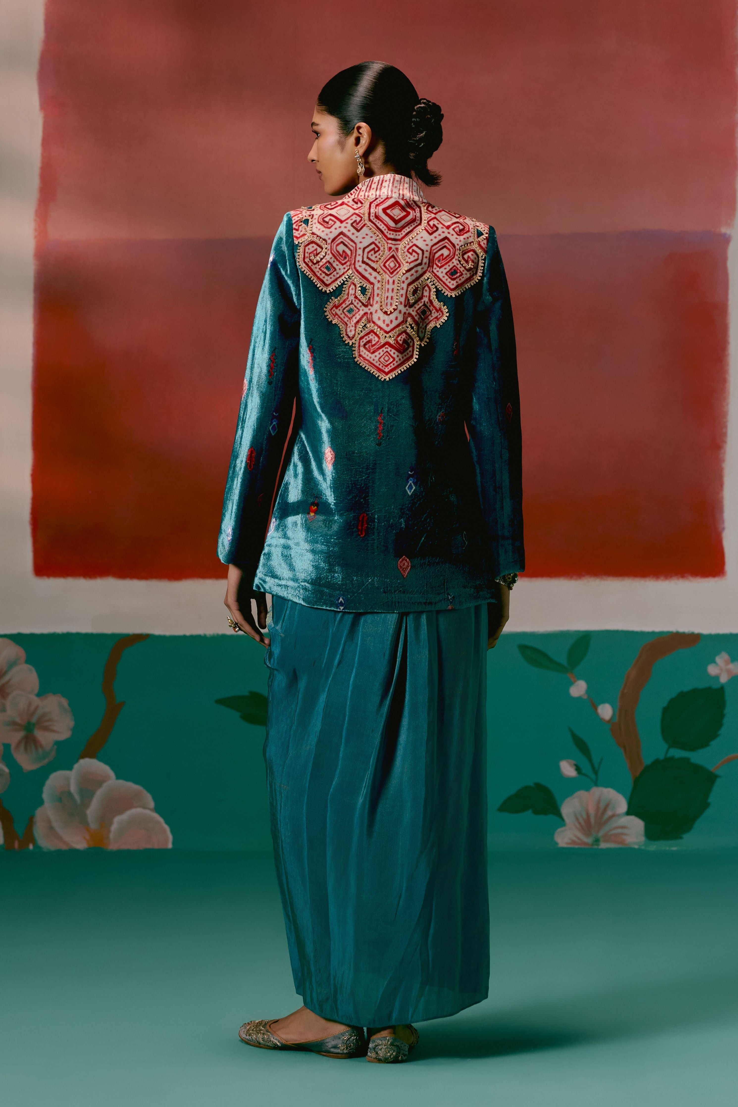 Teal Aztec Blazer Dhoti Set