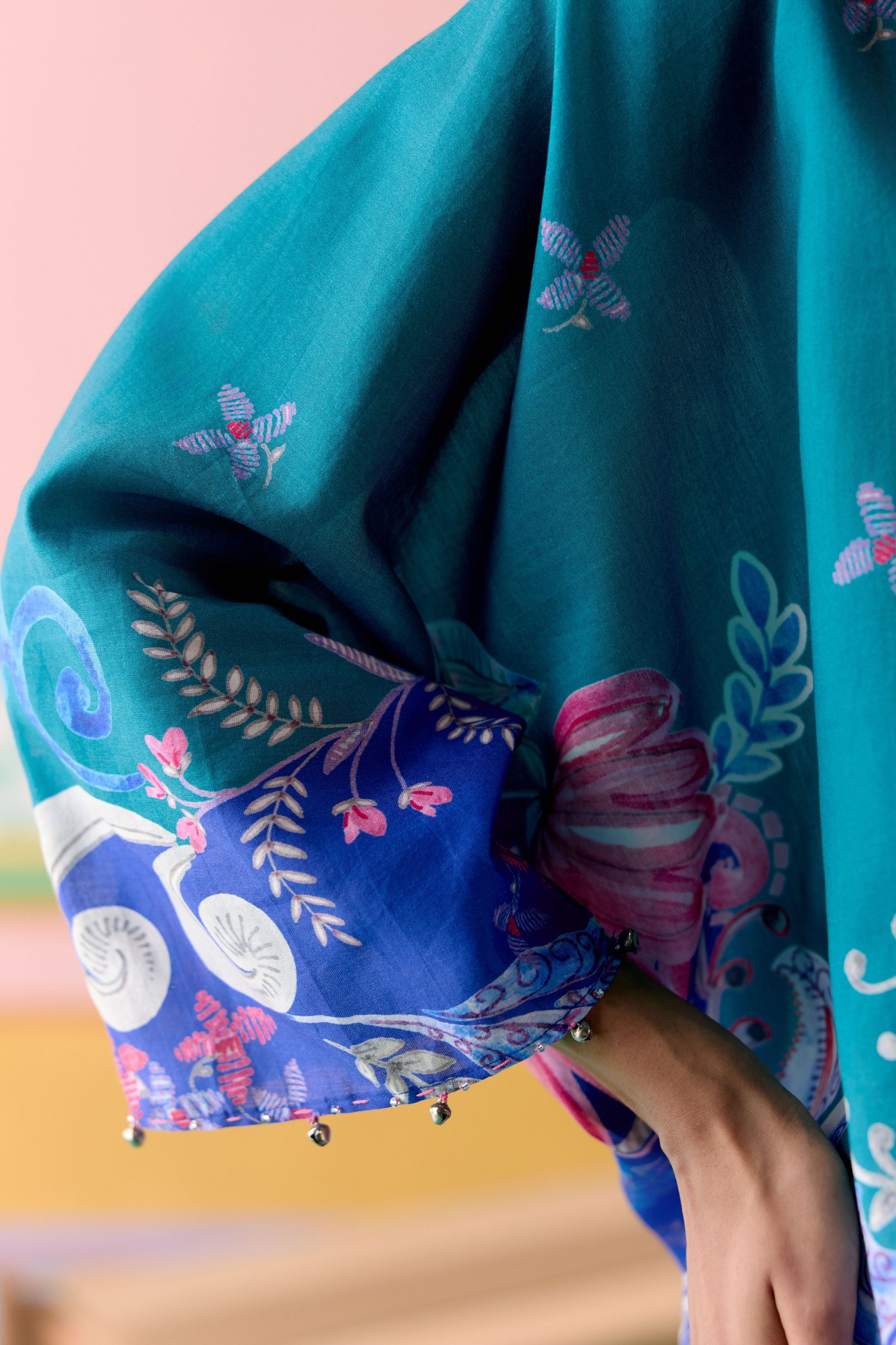 Teal Paisley Square Neck Kurta Set