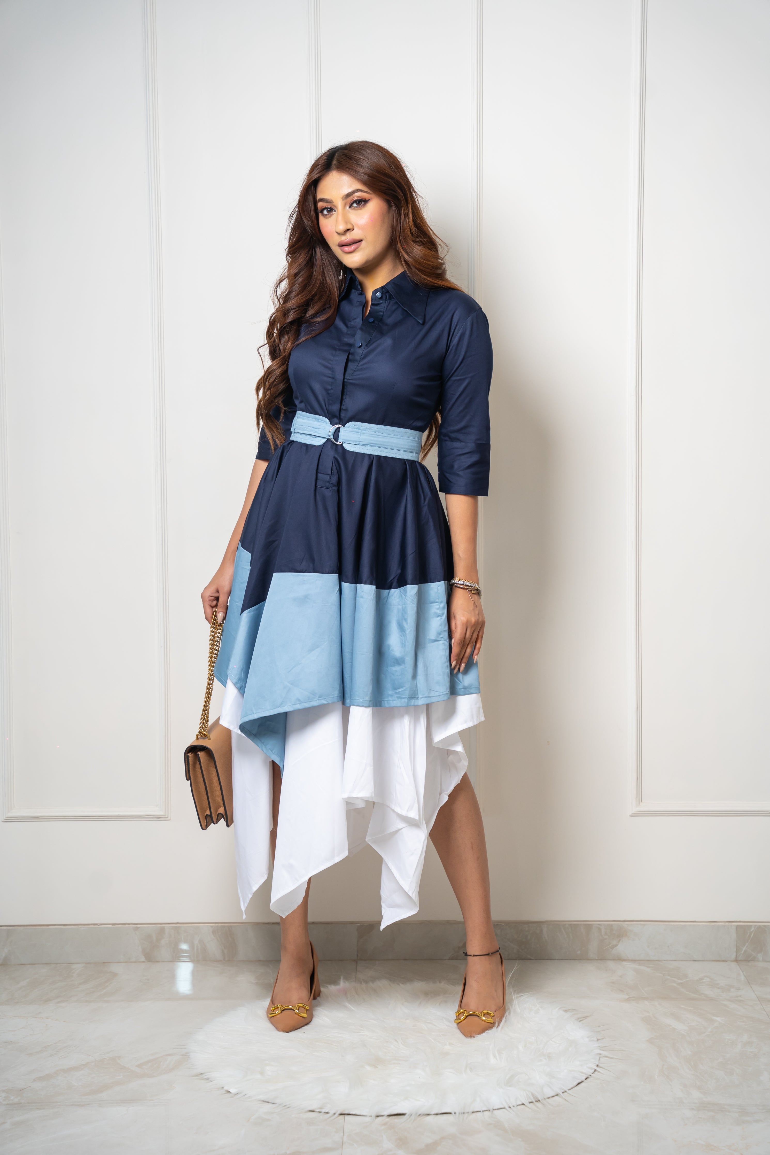 Tri colour High- Low Dress