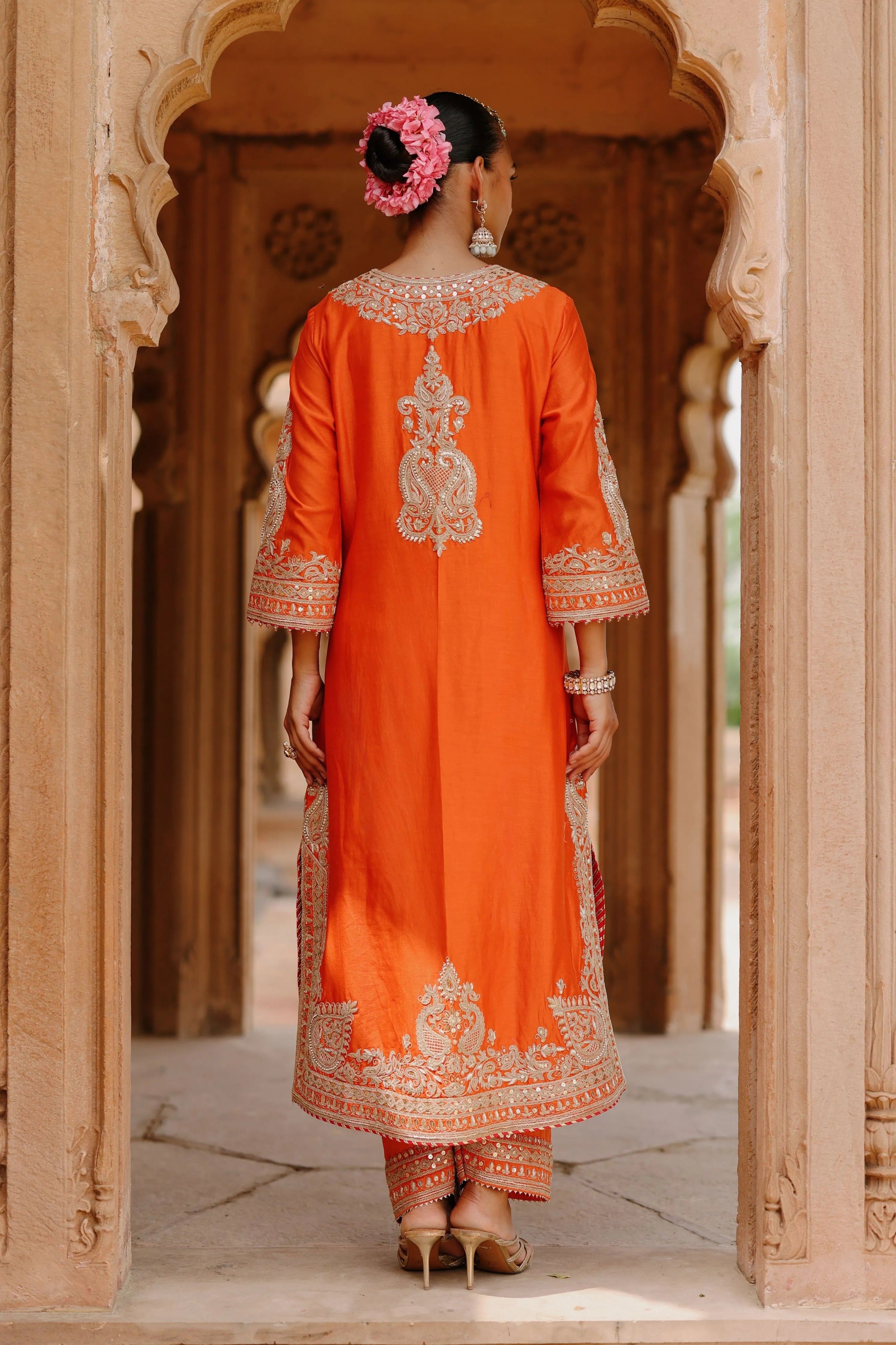 Umaira  Burnt Orange Long Kurta Set with Salwar & Dupatta