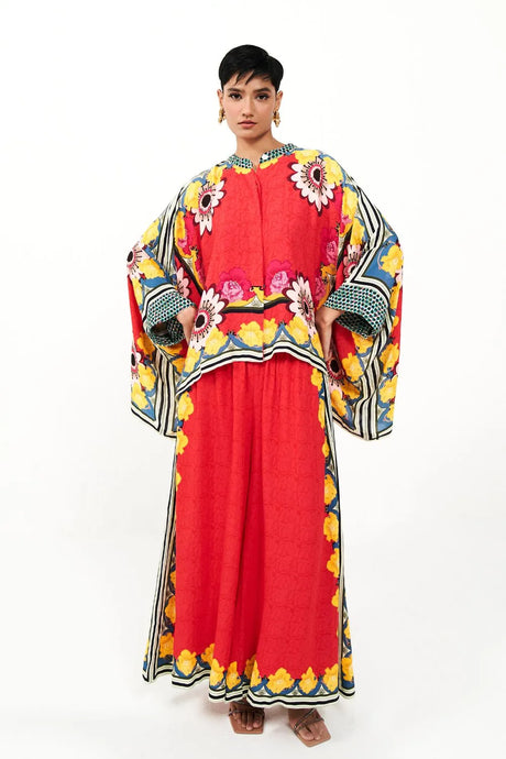 Alina Cape Blouse With Pants Set