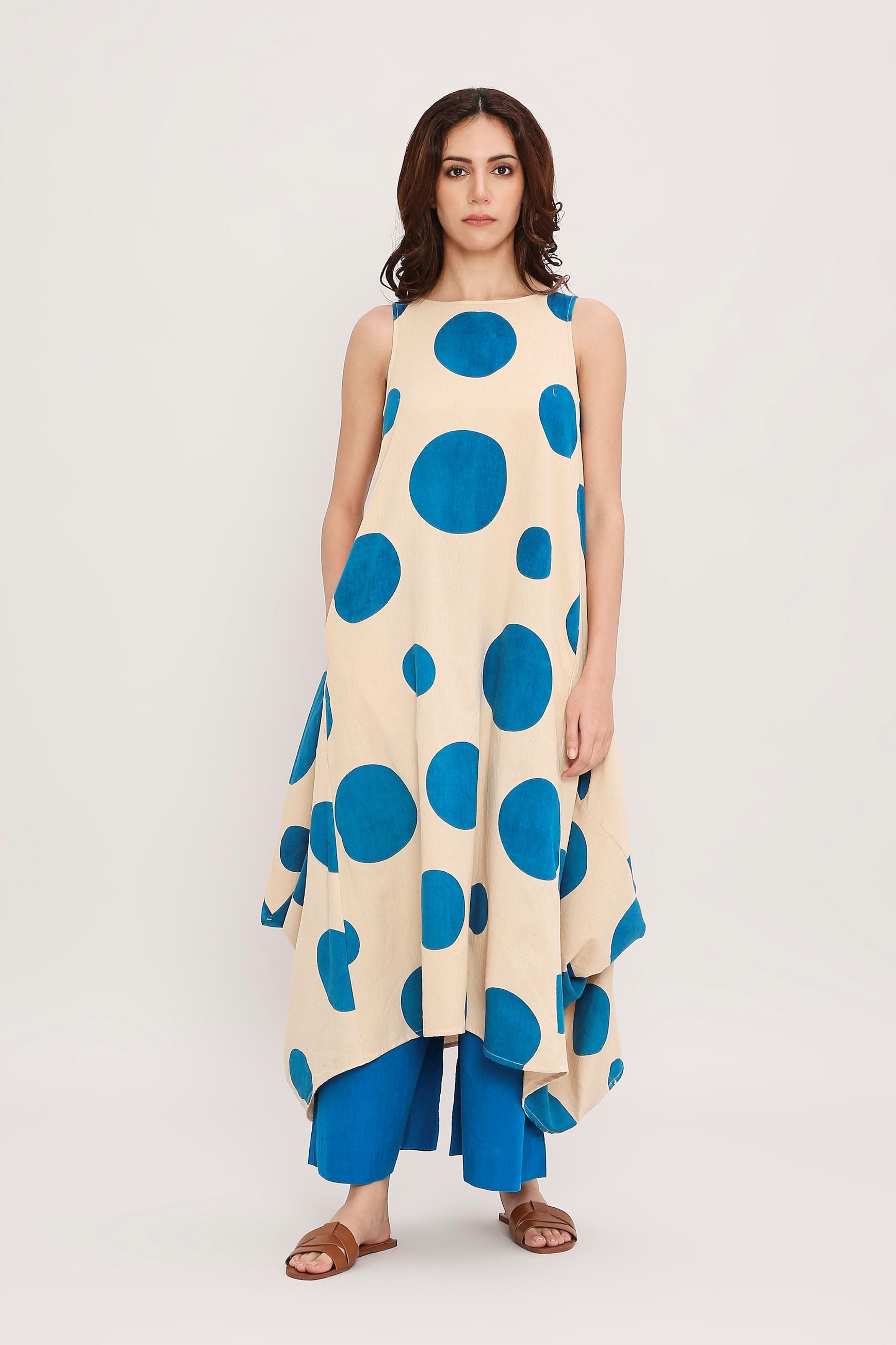 Blue Hand Block Printed Polka Vari Co-ord Set